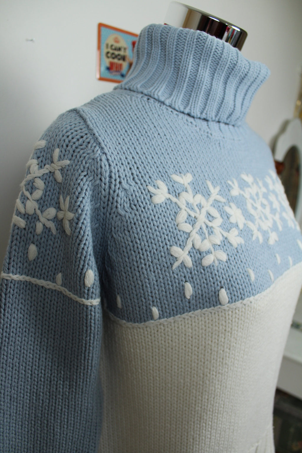 ✨Pull bleu vintage années 90 col roulé & flocons - pull de Noël✨
