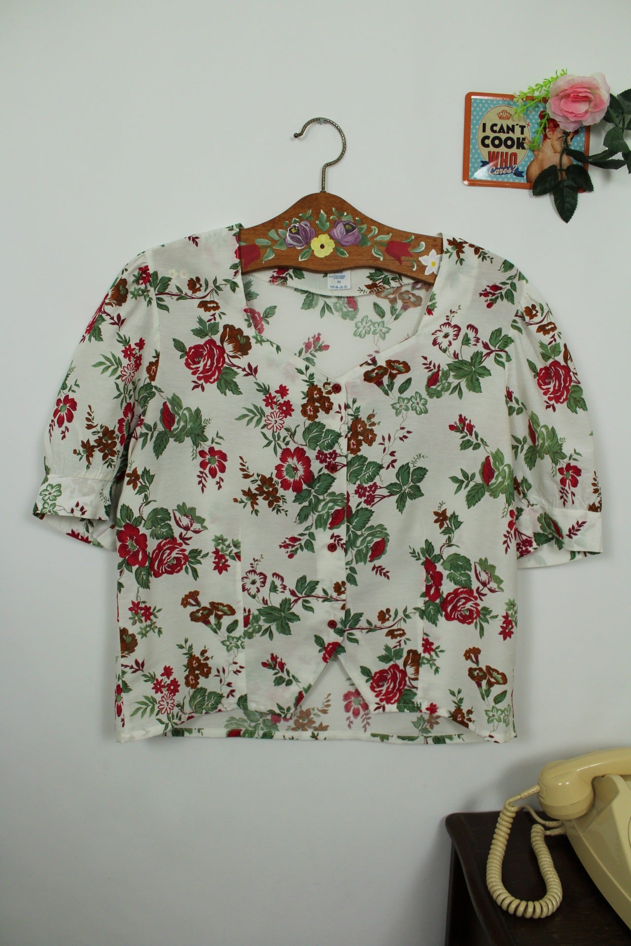 🌸🍒Blouse fleurie vintage 80's - manches bouffantes romantiques - Taille 38/40🍒🌸