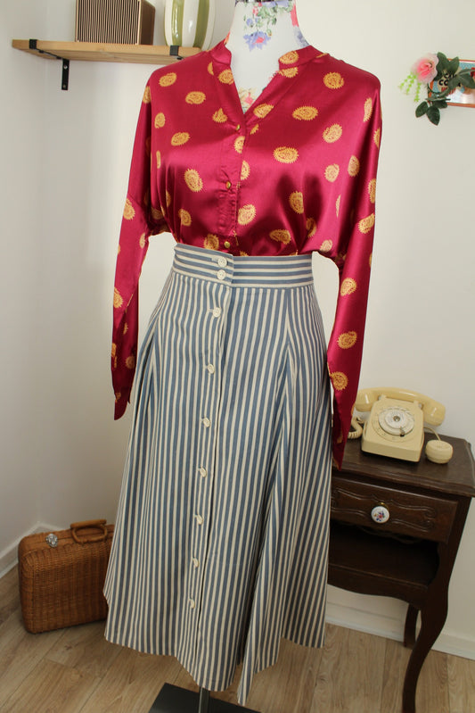 Jupe midi Navy vintage années 90 esprit marin à rayures en lin - Taille 42