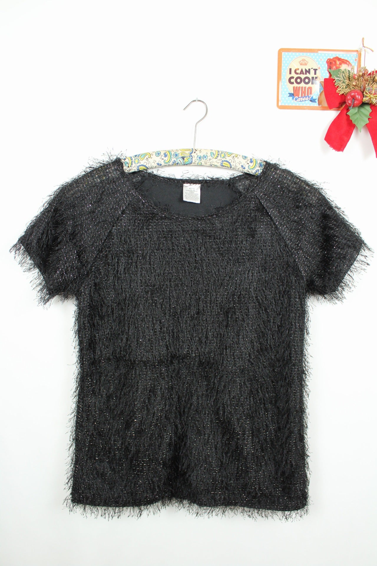 ✨Top noir duveteux pailleté vintage Y2k 2000's pour les fêtes✨