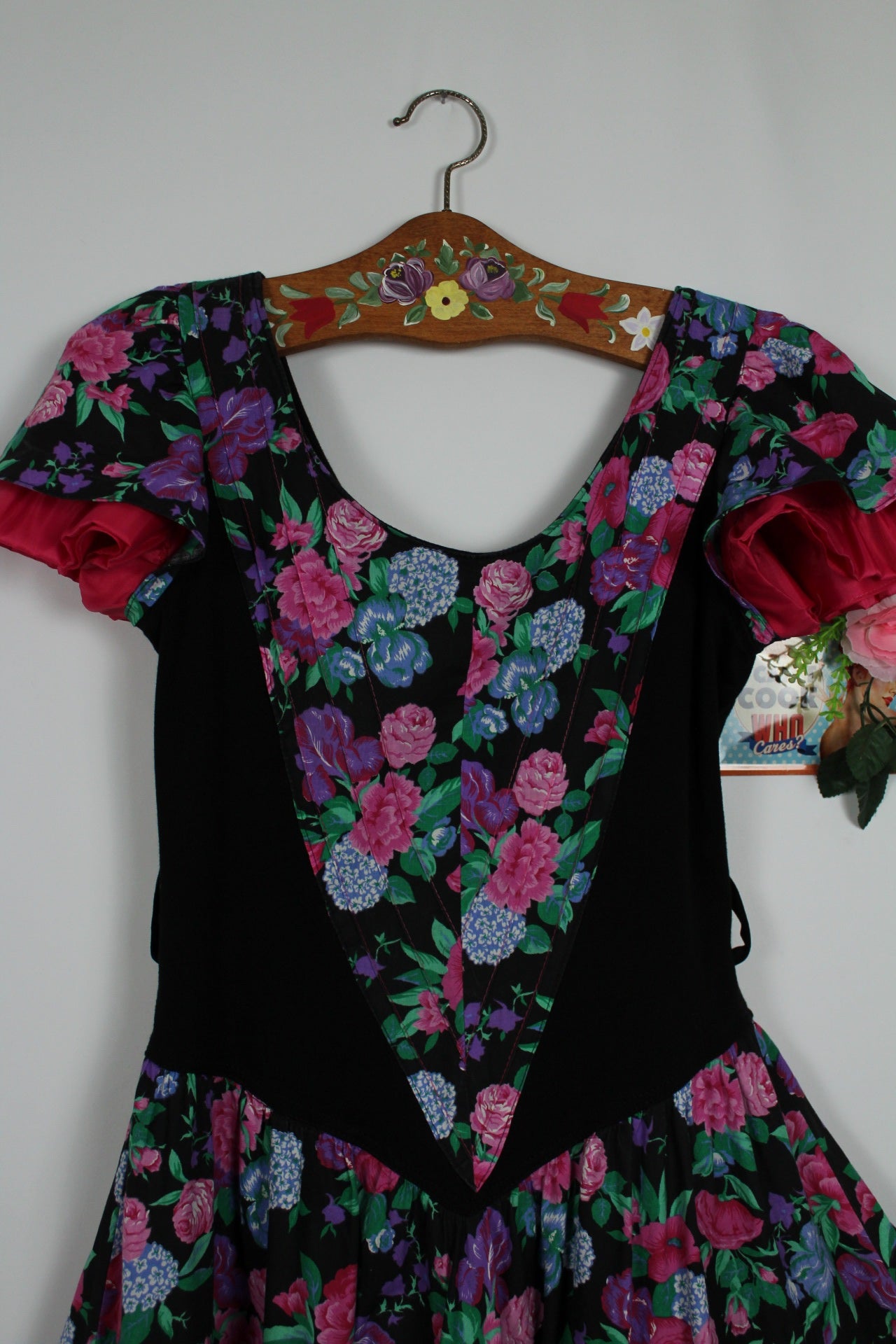 🌸🍒Robe vintage 80s plastron corset fleurie bohème romantique folk jupe évasée - Taille 36/38🍒🌸