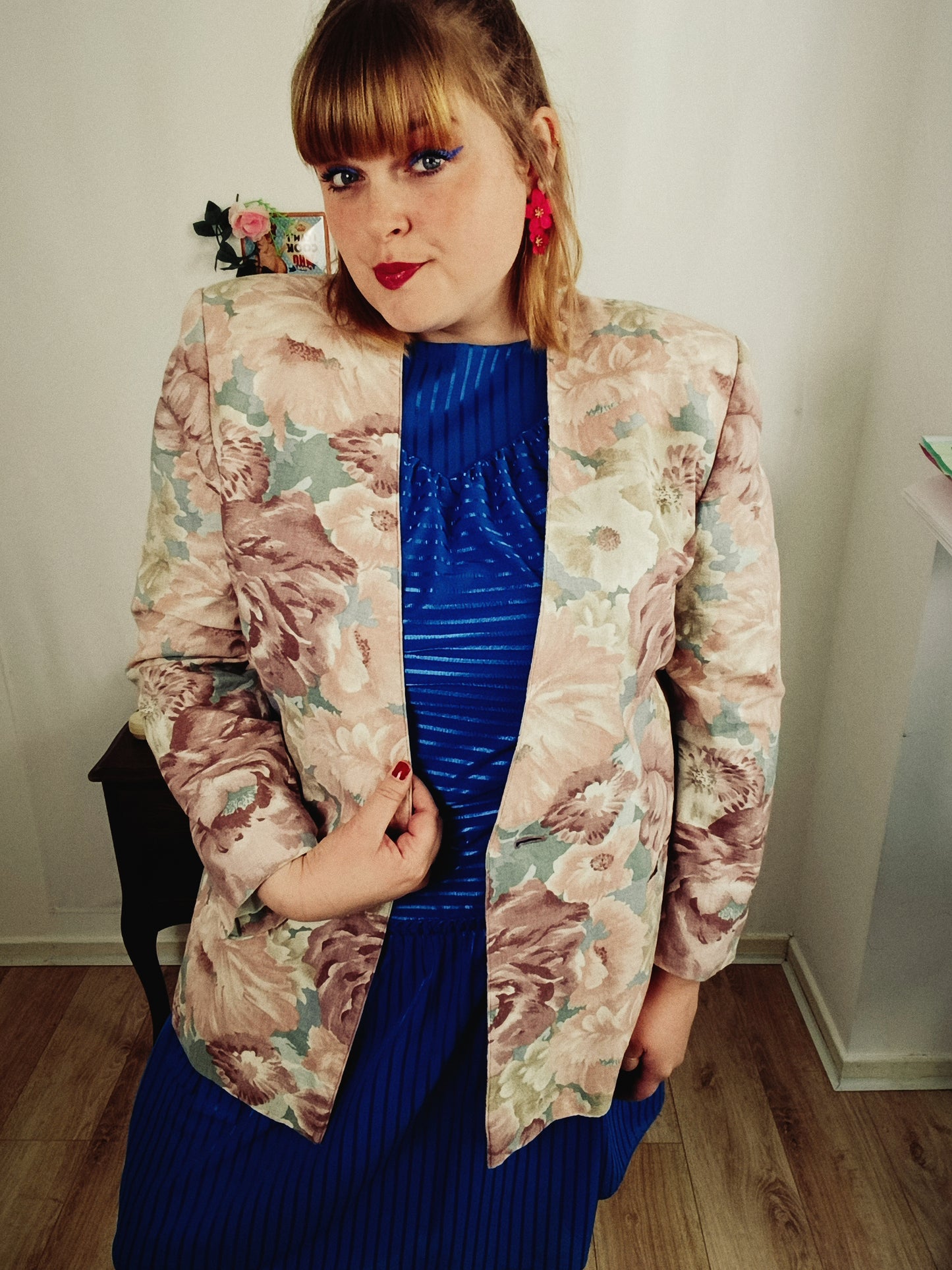 🌸🍒Veste vintage 90's fleurs pastel esprit tapisserie romantique en lin - Taille 44🍒🌸