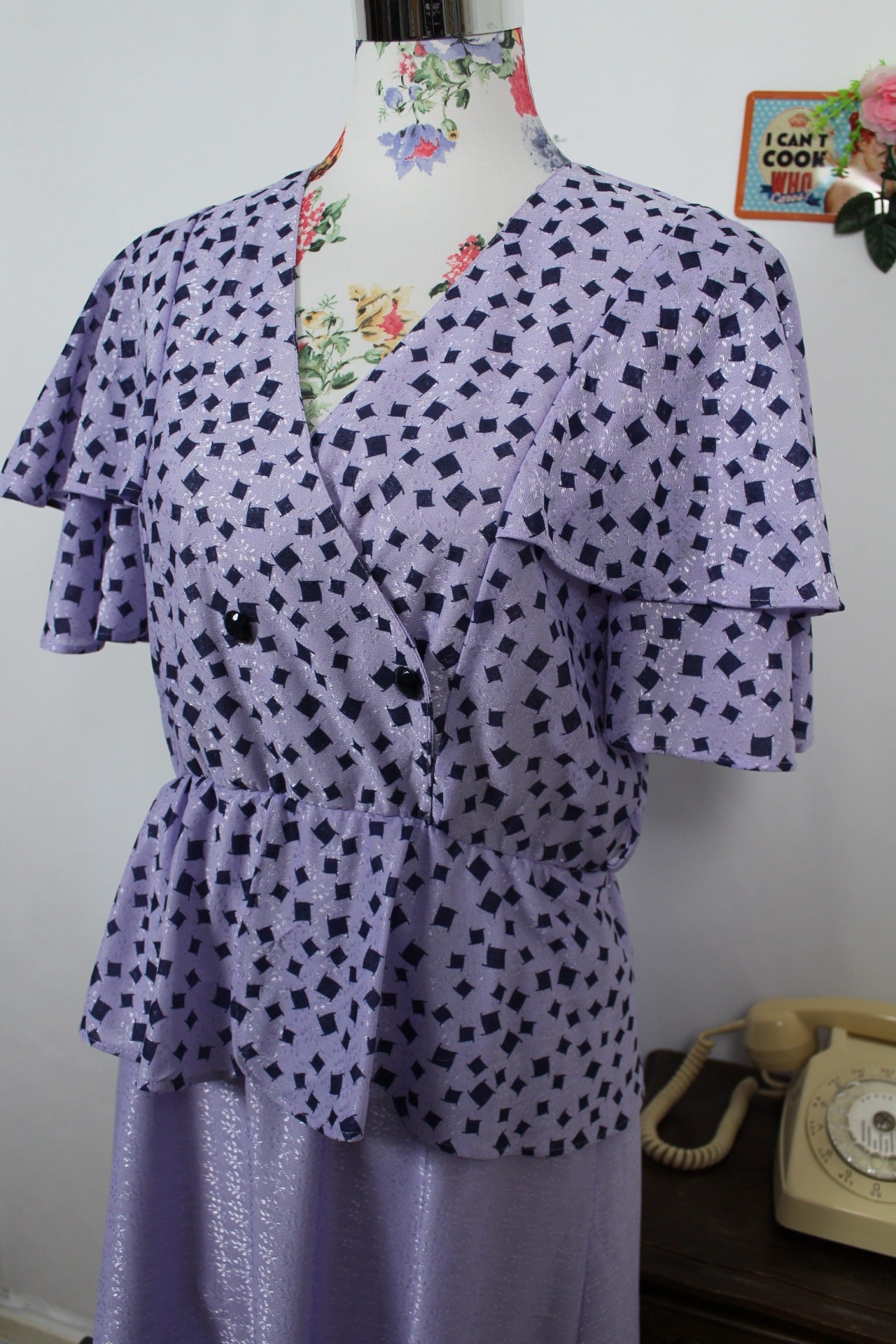 🌸🍒Robe vintage 80's Shiny Paris - lilas satiné & volants romantiques - Taille 38/40🍒🌸