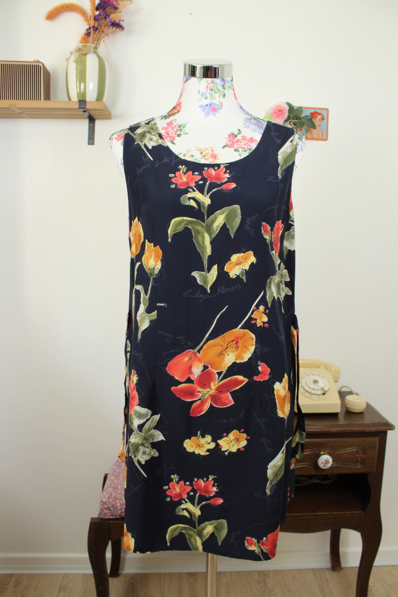 🌸🍒Robe vintage 90's summer vibes - fleurie & phrases romantiques - Taille 38/40🍒🌸