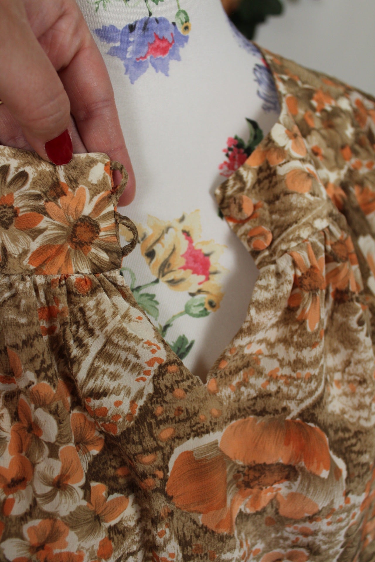 🌸🍒Blouse vintage 70's "papier peint - fleurs automnales" légère - Taille 38/40🍒🌸