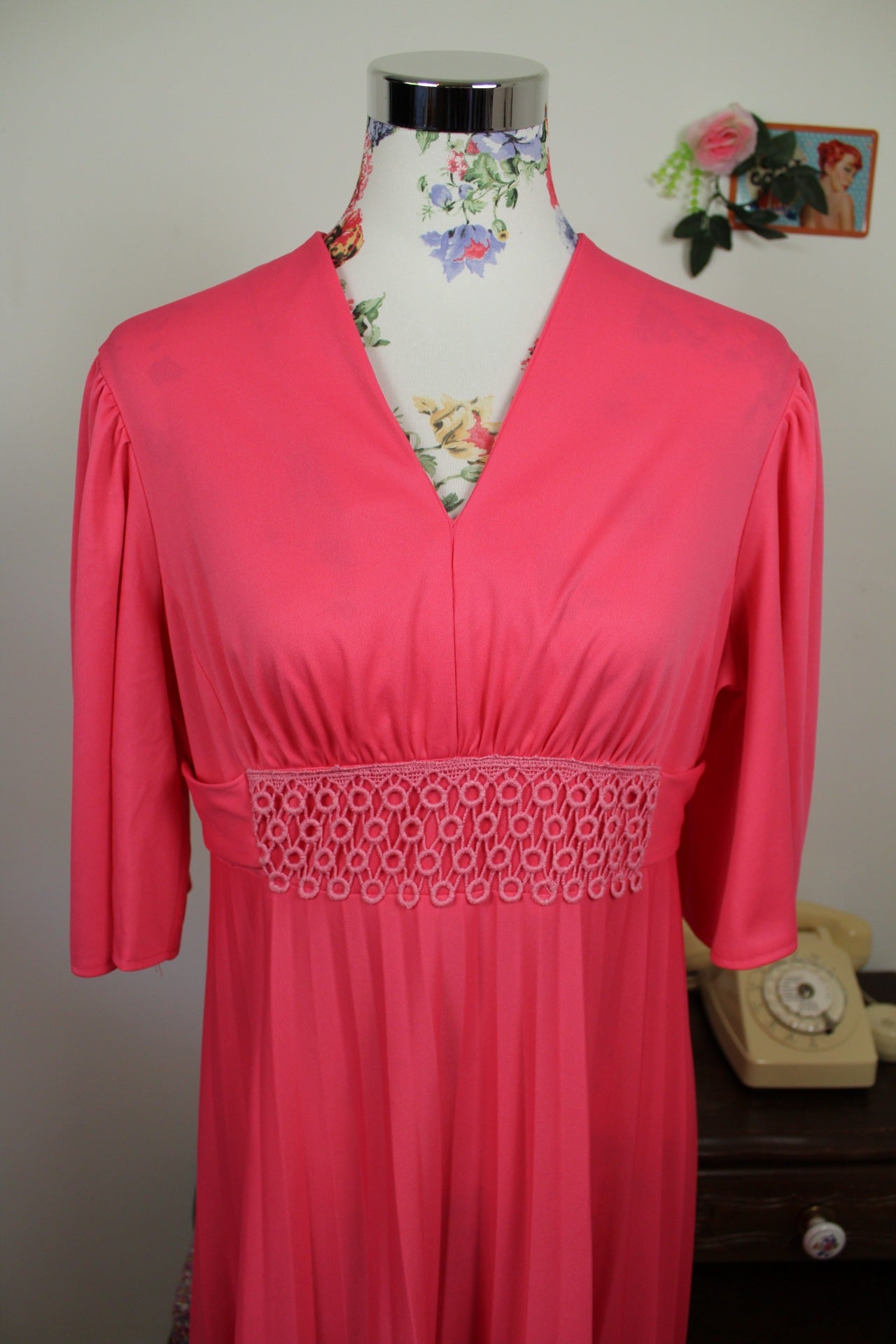 🌸🍒Robe longue vintage 70/80's rose pep's coupe empire - Taille 40🍒🌸