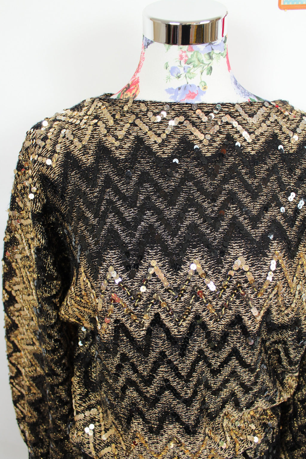 ✨Pull vintage 80's à sequins dorés & manches chauve-souris - party glam✨