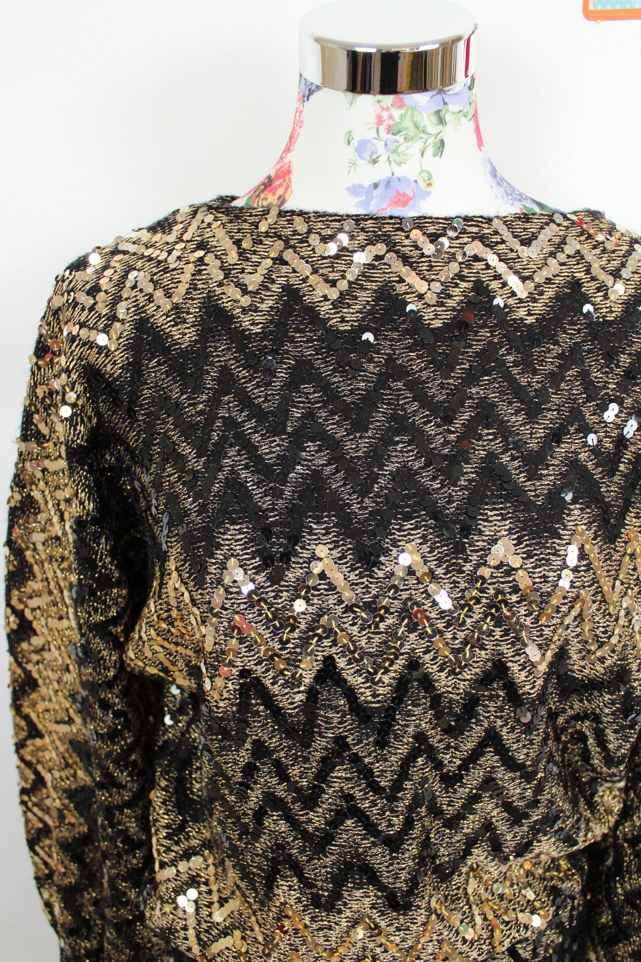 ✨Pull vintage 80's à sequins dorés & manches chauve-souris - party glam✨