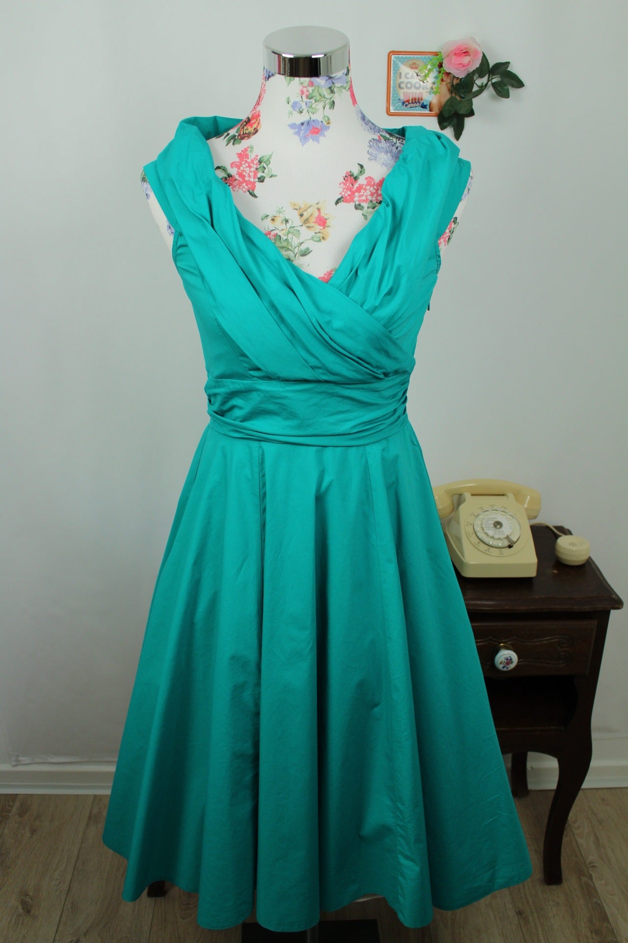 🌸🍒Robe pin-up/rockabilly Closet London turquoise & buste cache-cœur - Taille 36🍒🌸