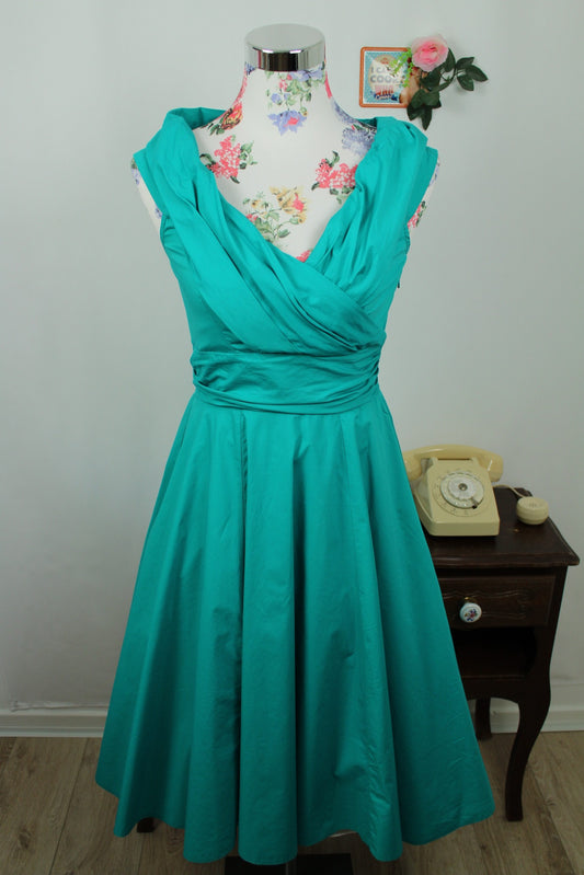 🌸🍒Robe pin-up/rockabilly Closet London turquoise & buste cache-cœur - Taille 36🍒🌸