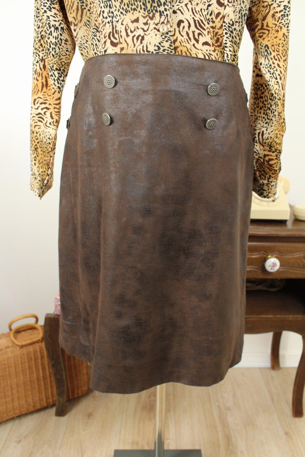 Jupe vintage années 90/2000 Julie Guerlande marron effet daim texturé oldschool - Taille 40