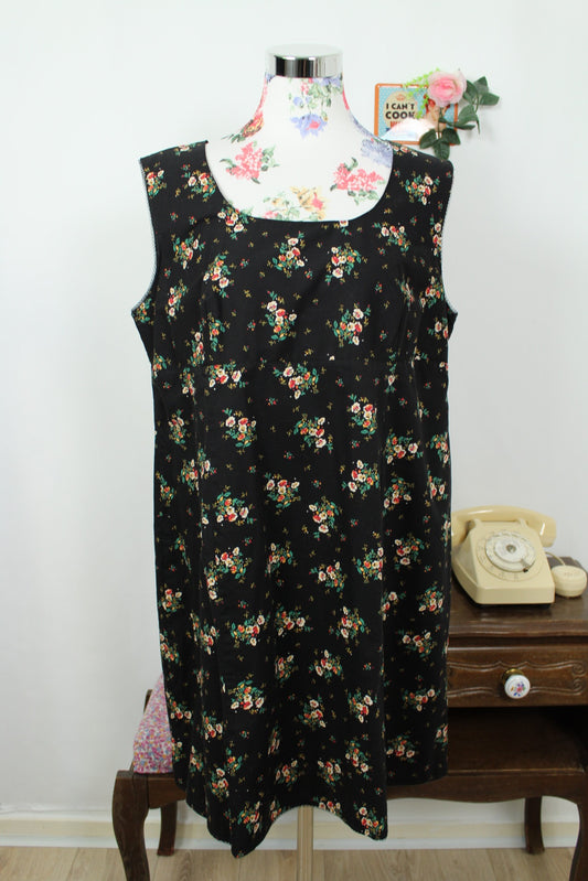 🍒🌸Robe noire fleurie vintage 90's - esprit champêtre romantique cottagecore - Taille 40/42🌸🍒