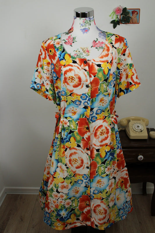 🌸🍒Robe vintage 80's fleurie explosion de couleurs - Taille 44 à 48🍒🌸
