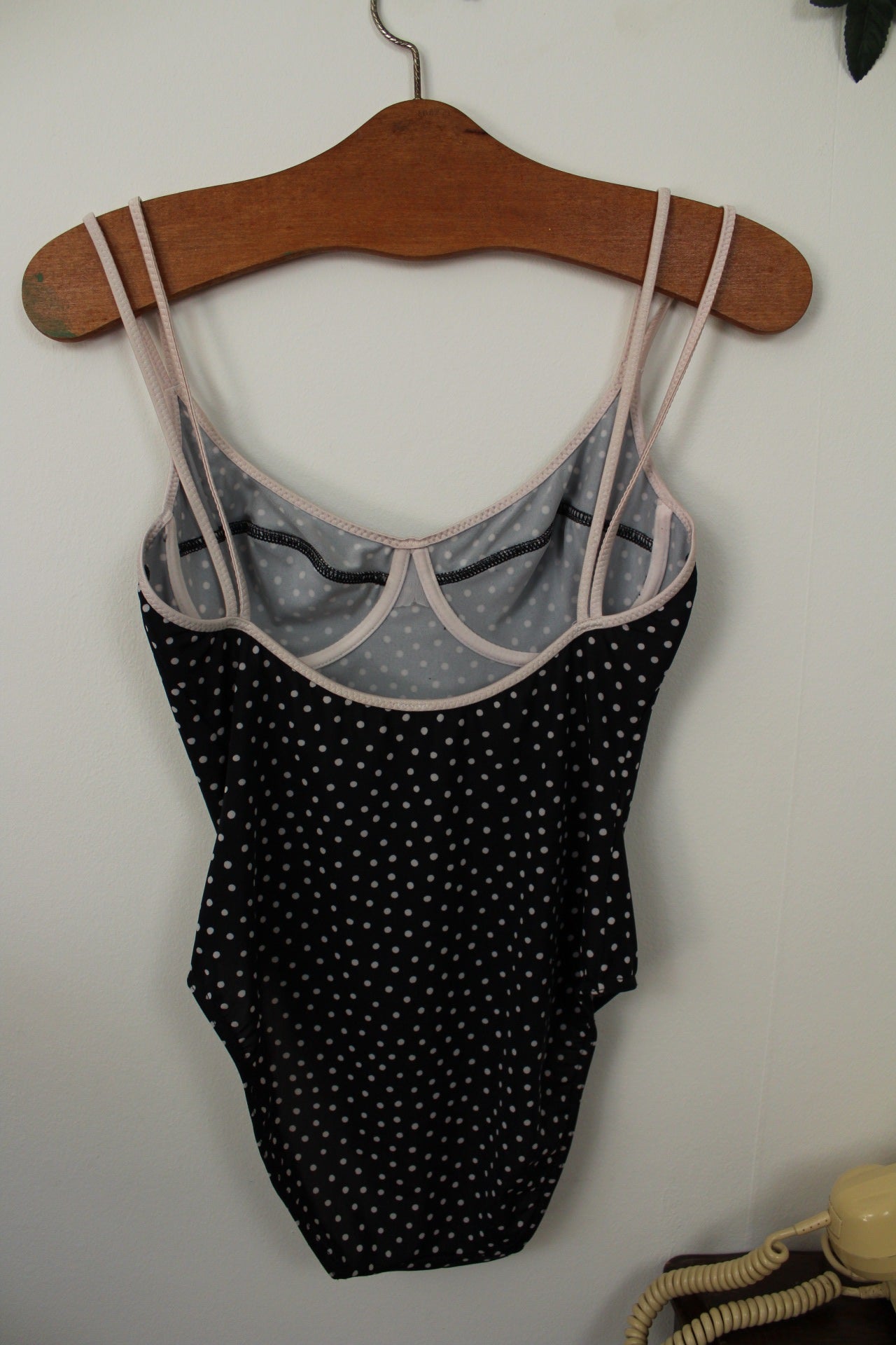 🌸🍒Maillot de bain vintage 80/90's noir & pois style pin-up - Taille 36🍒🌸