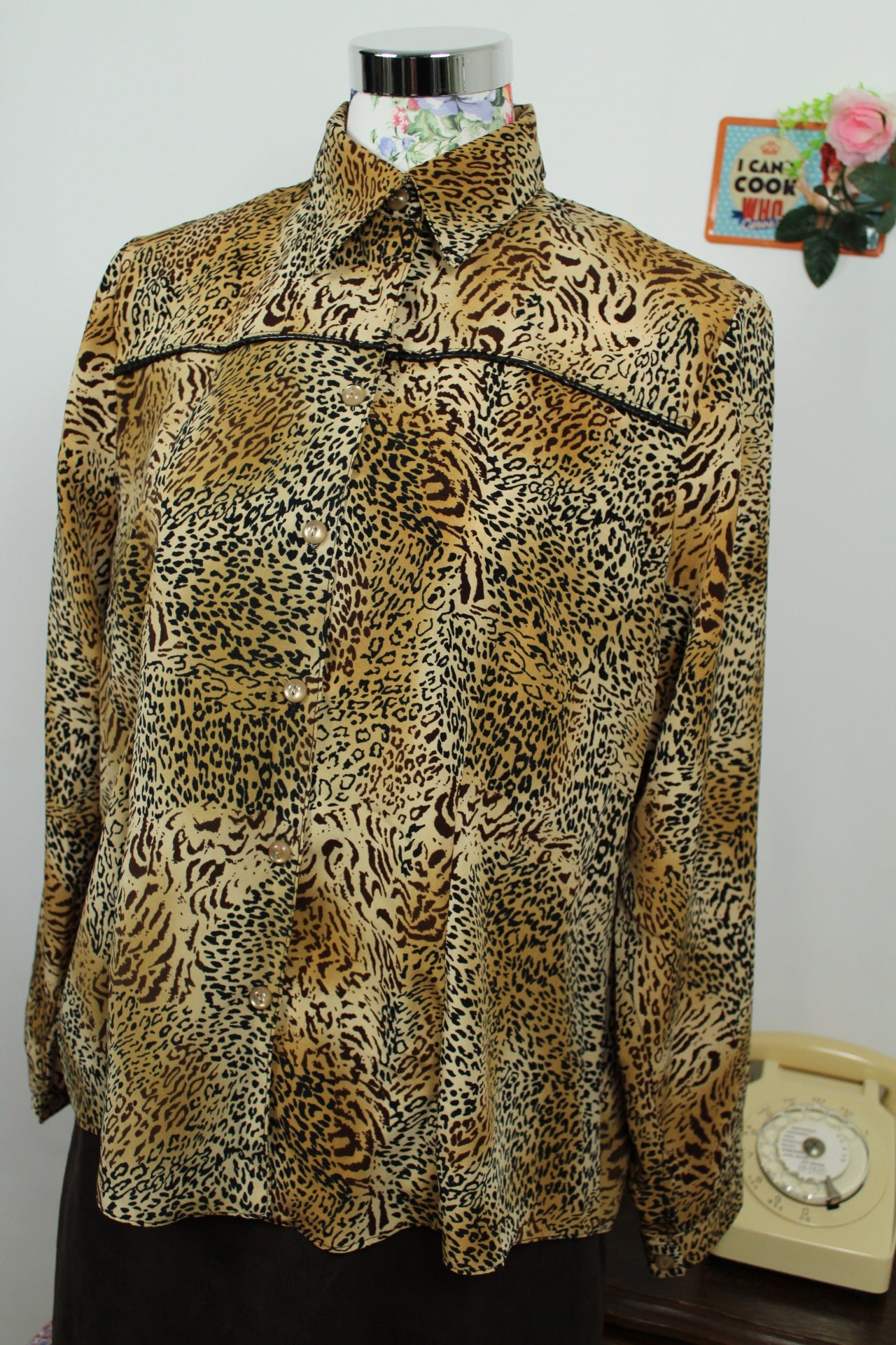🌸🍒Chemise vintage 80's imprimé animal léopard - Taille 42/44🍒🌸