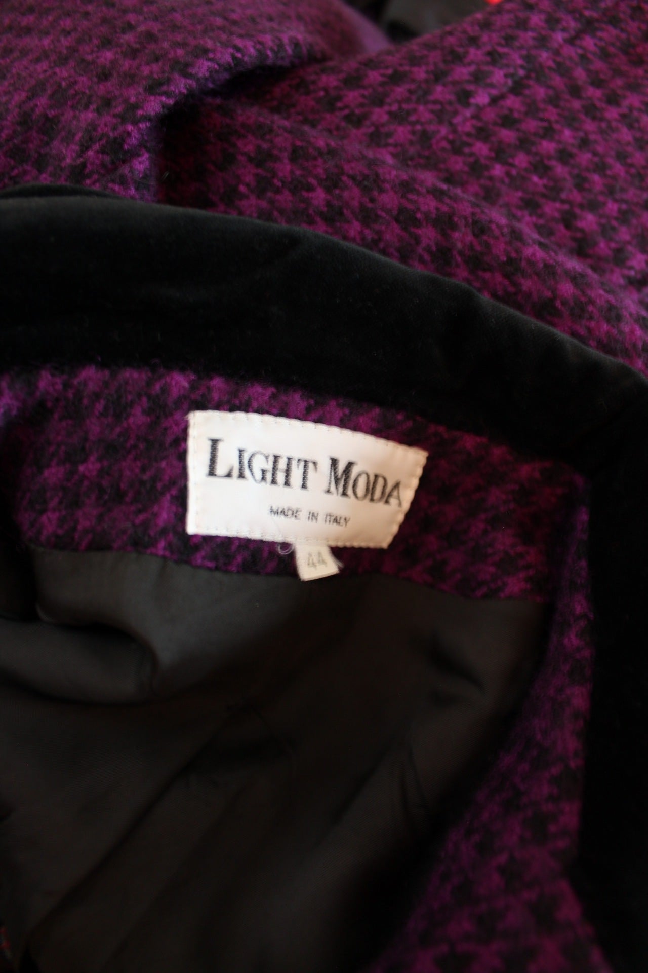 🌸🍒Veste vintage 80's pure laine pieds de poule violette & velours noir - Made in Italy - Taille 38🍒🌸