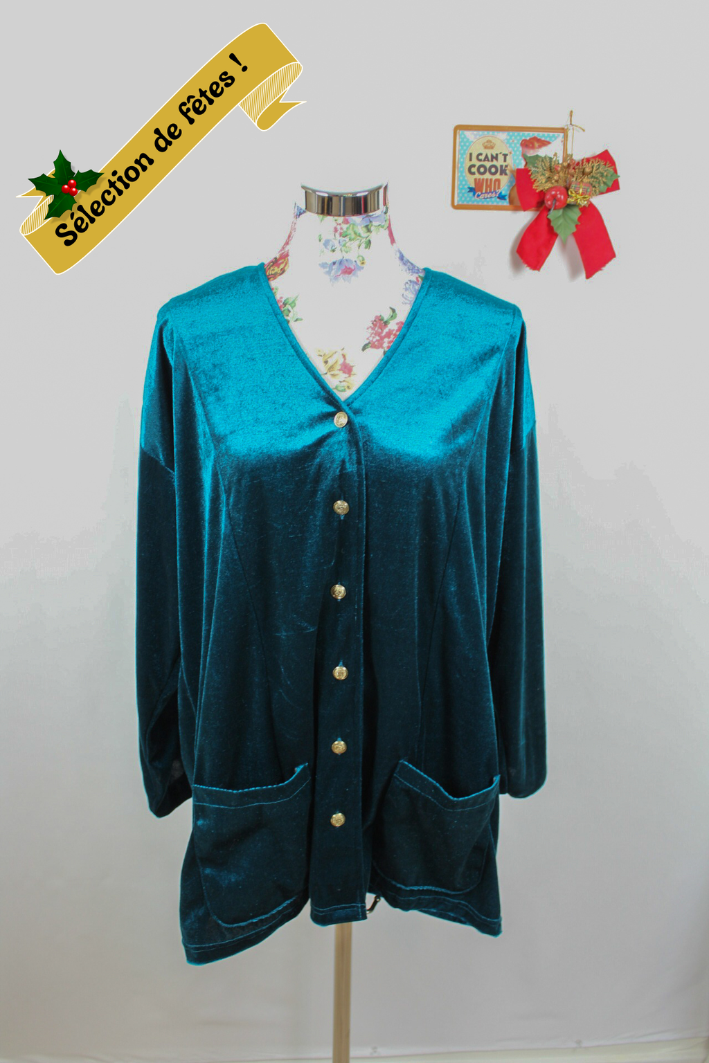 ✨Cardigan en velours émeraude vintage 80/90's - boutons couronnes dorés✨