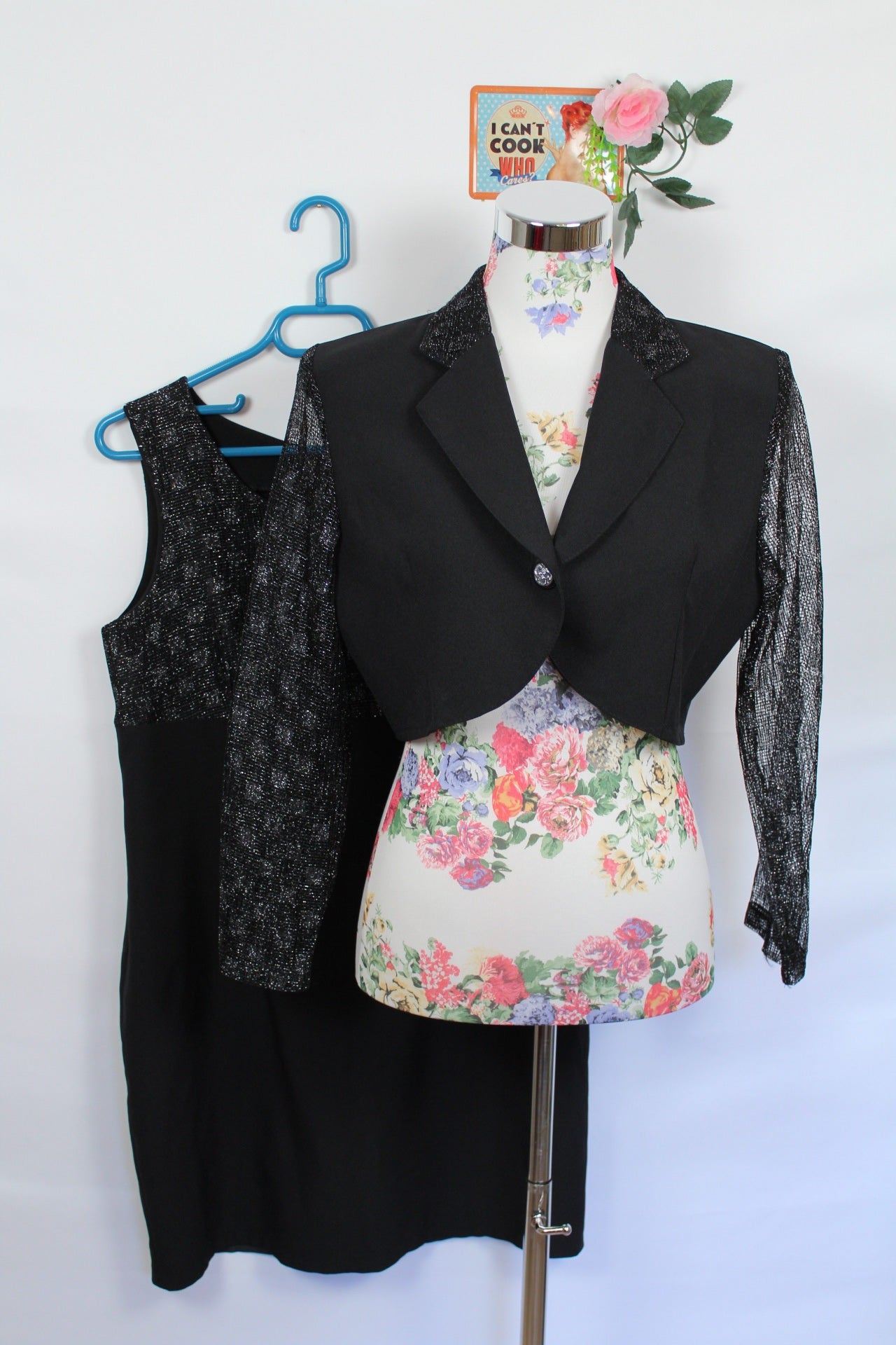 ✨Ensemble de soirée noir vintage 90s - robe + Boléro manches pailletées✨