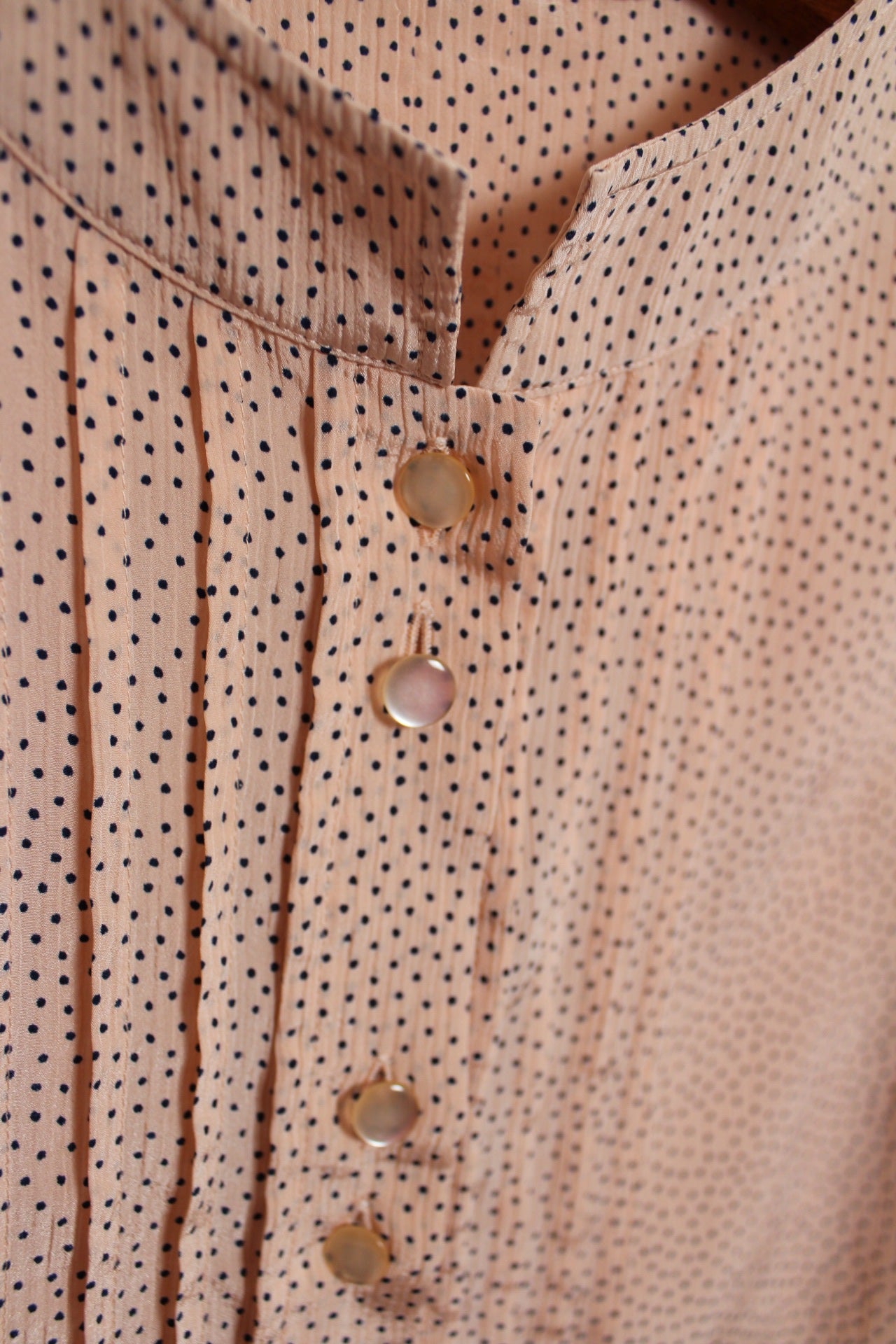 🌸🍒Blouse vintage 80's satinée rose pâle à pois marines style pin-up/rockabilly - T.42/44🍒🌸