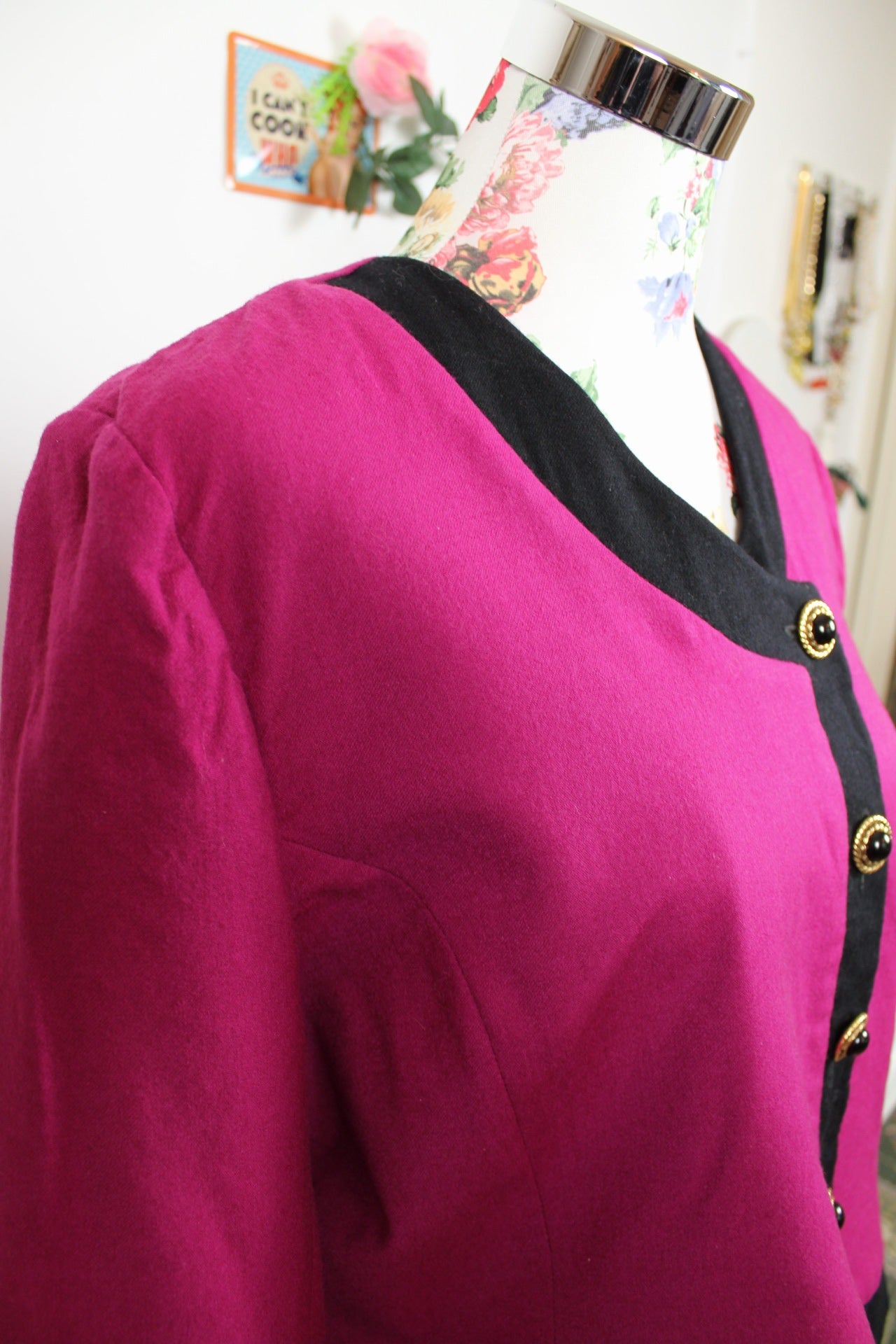 🌸🍒Veste vintage 80's pure laine woolmark fuchsia - made in France Coïncidence - Taille 38/40🍒🌸