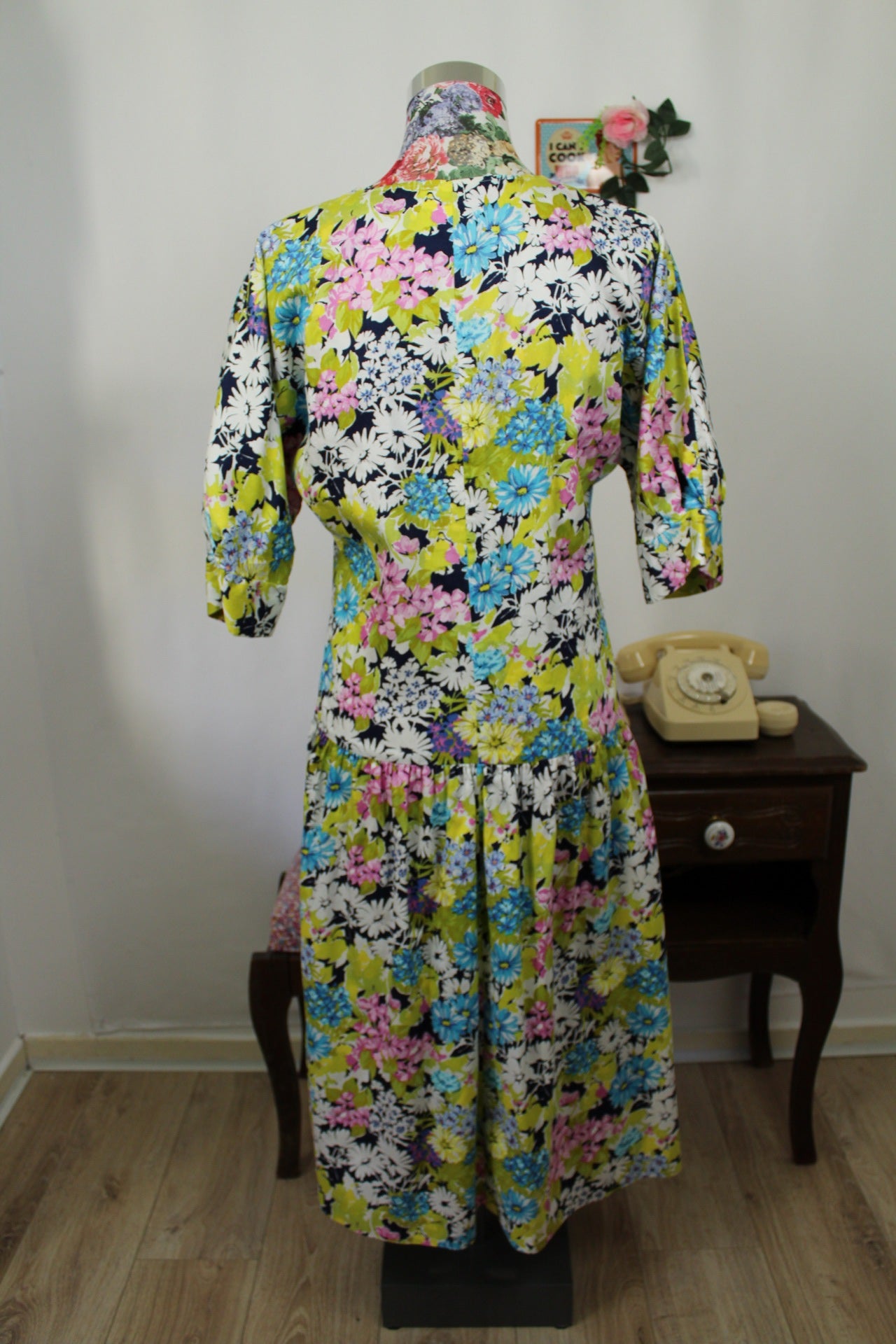 🌸🍒Robe vintage 80's fleurie Gevana - manches bouffantes 100% coton - Taille 38/40🍒🌸