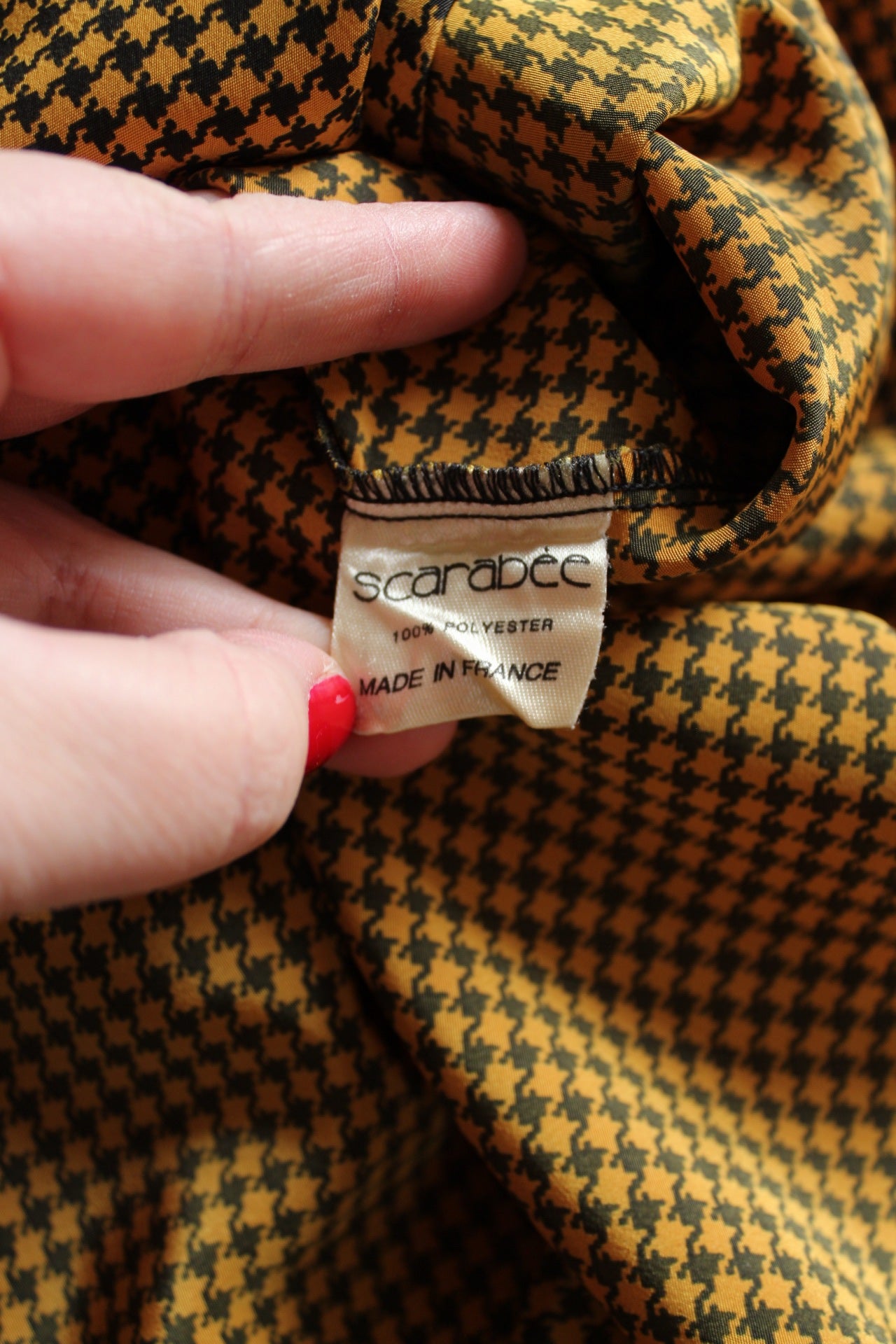 🌸Chemise vintage 80s chic - pieds de poule moutarde & boutons dorés🍒