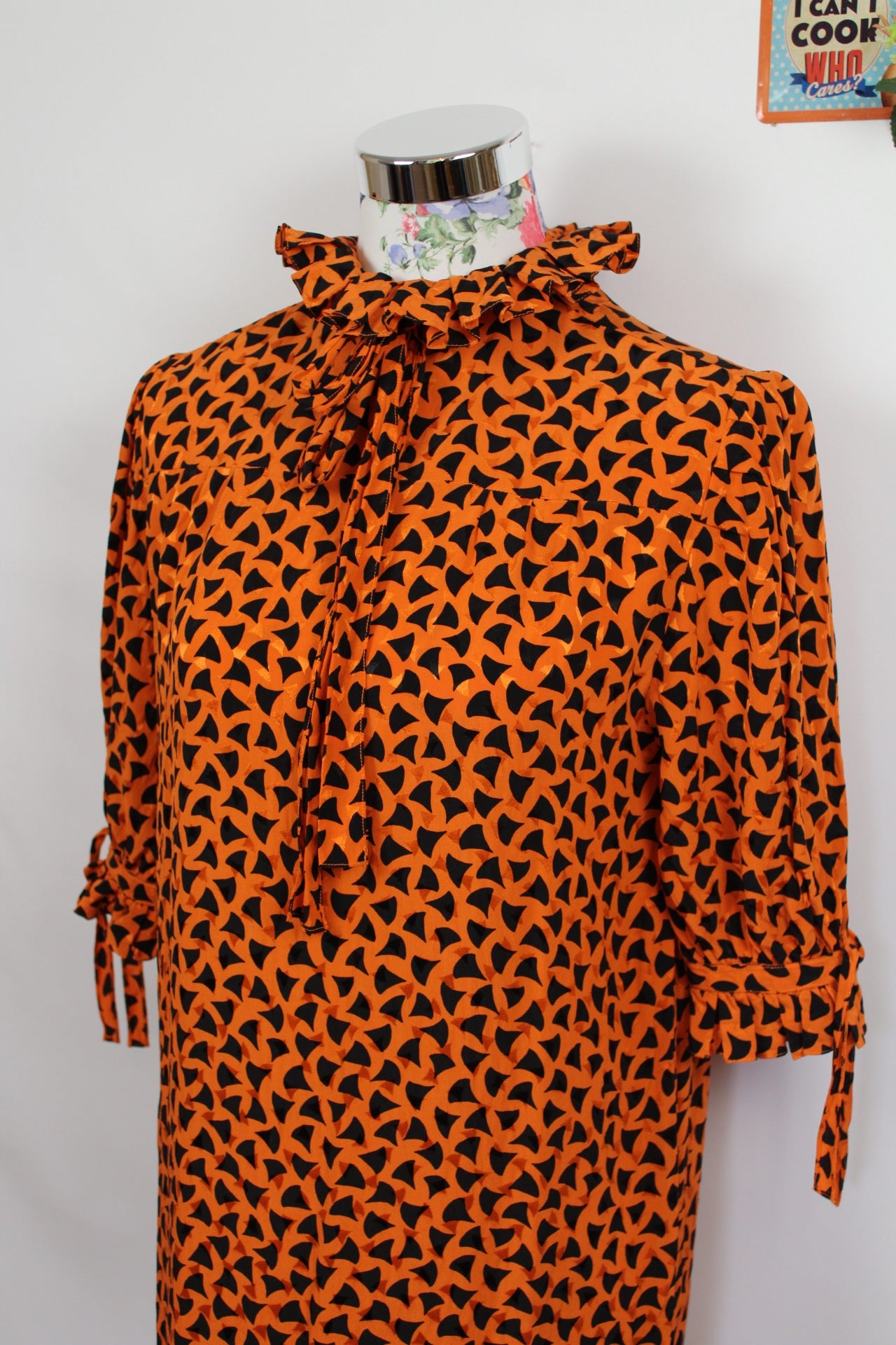 🌸Robe longue vintage 100% soie 70s - orange vif 🍒