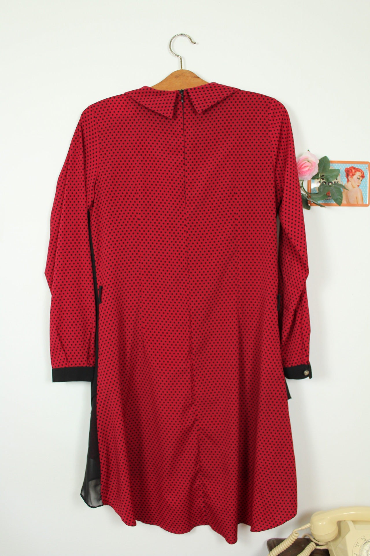 🍒🌸Robe vintage 80's pois rouge & noir - col claudine style pin-up rockabilly - Taille 38/40🌸🍒