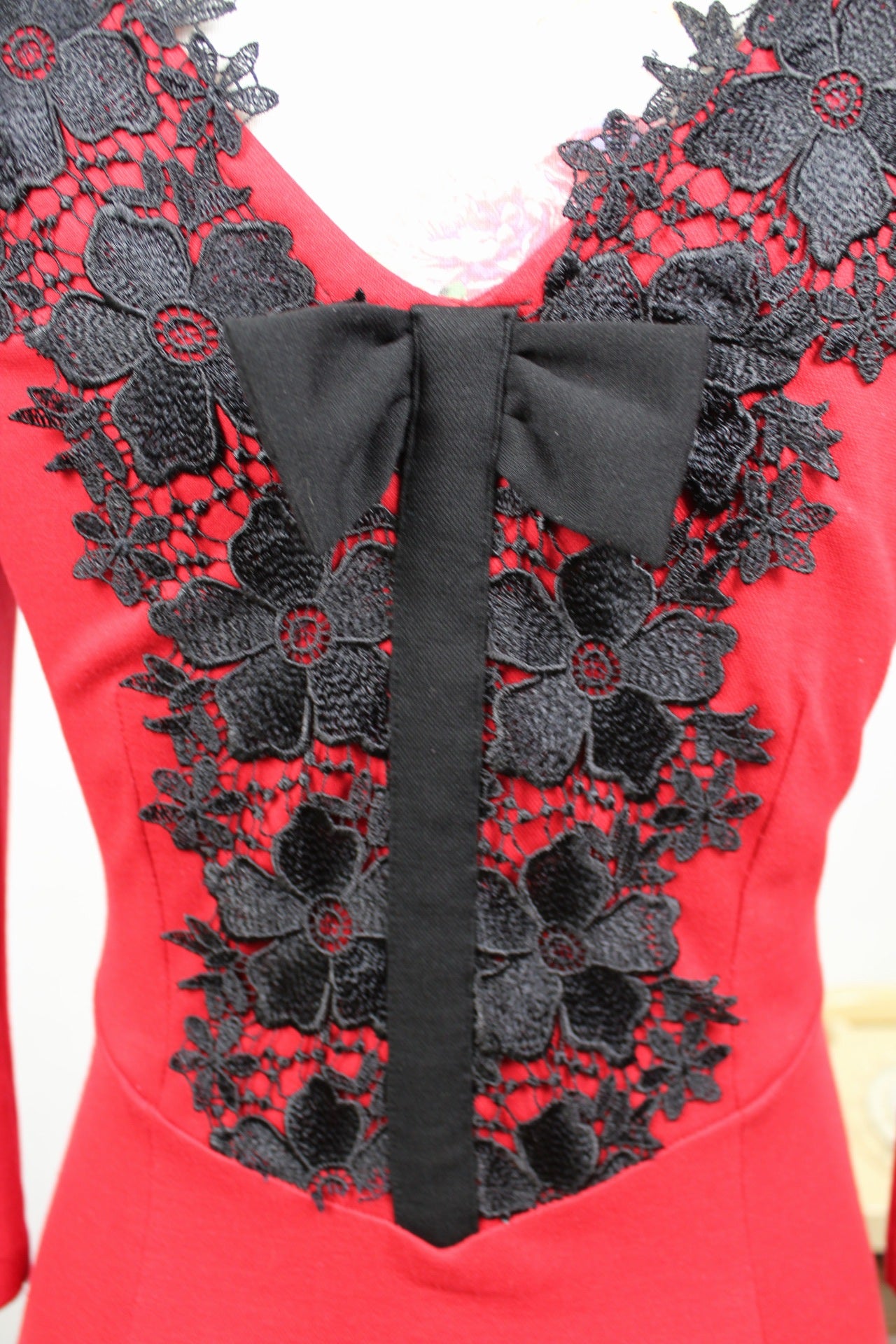 🌸🍒Robe rouge vintage 90s/2000s dentelle fleurie glam chic sexy - Taille 38🍒🌸