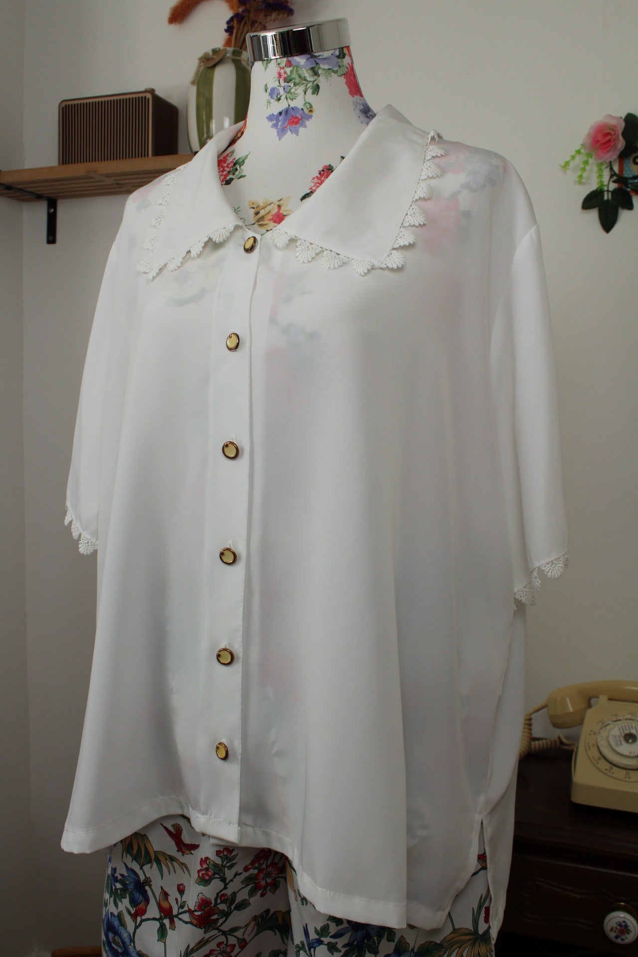 🌸🍒Chemise blanche vintage années 90 col brodé - Taille 48/50🍒🌸