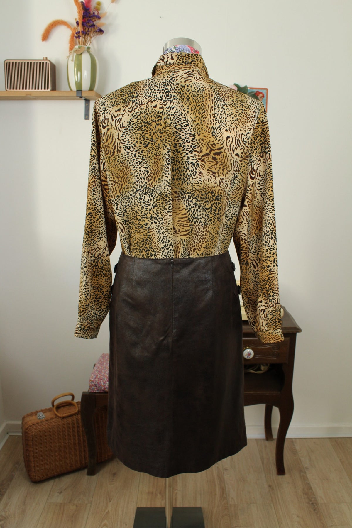 Chemise vintage années 90 imprimé animal chic léopard - Taille 42/44