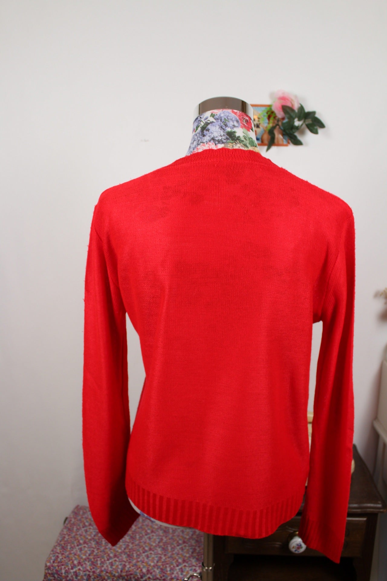 🌸🍒Pull rouge vintage années 80 - broderies florales - made in France 🍒🌸