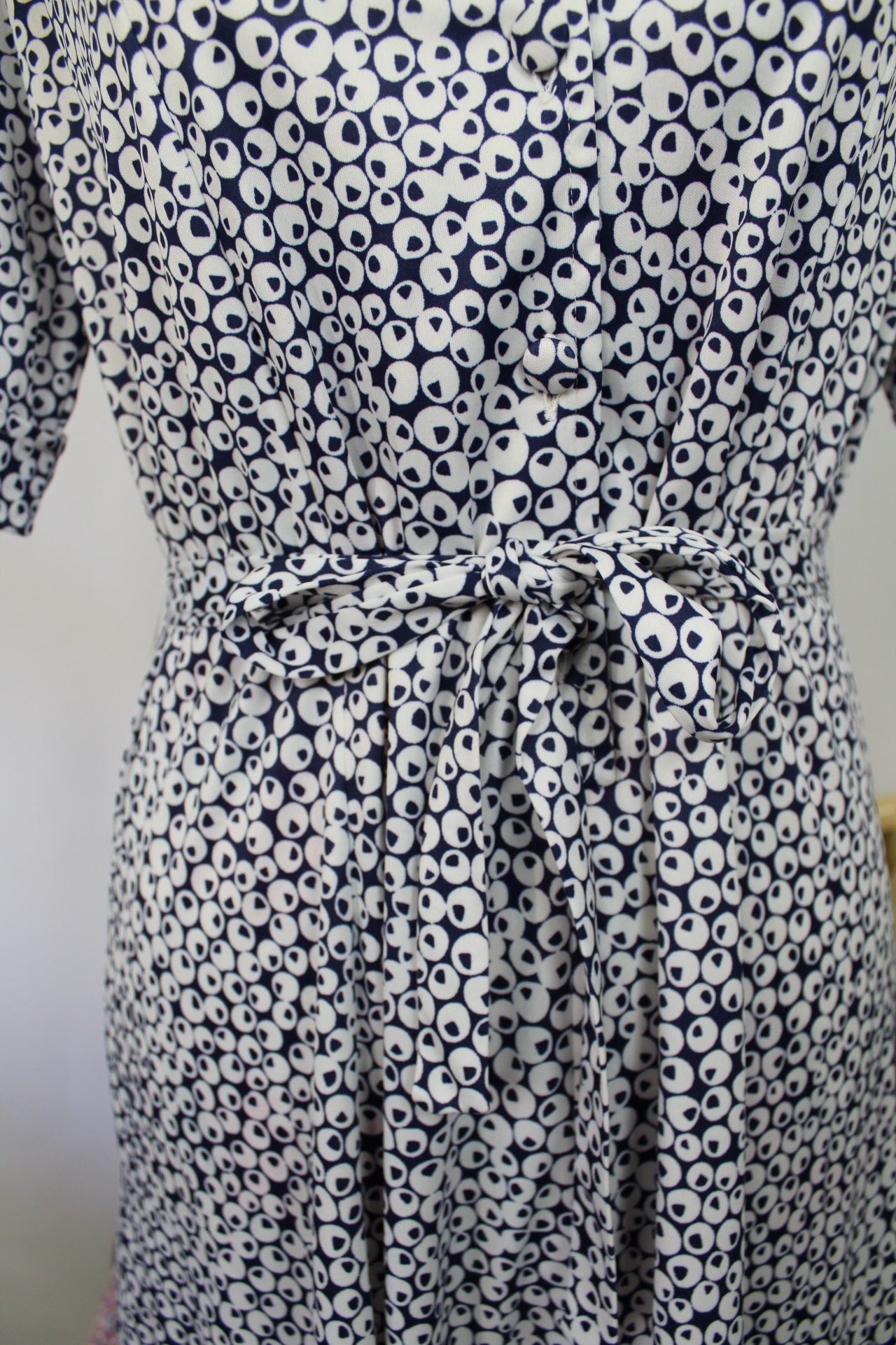 🍒🌸Robe chemisier vintage 80s à pois bleu marine - pin-up chic à la française - Taille 40/42🌸🍒