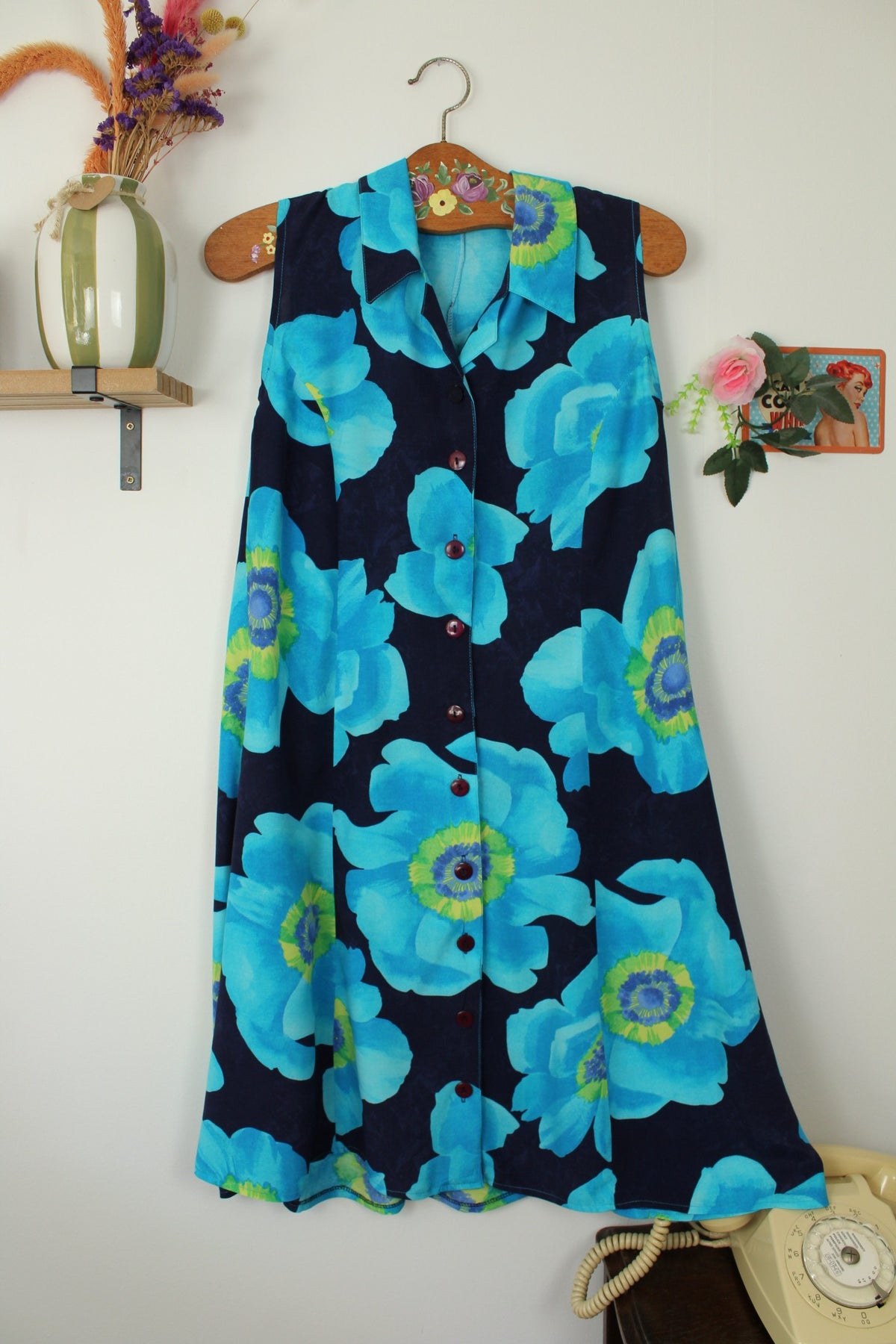 🌸🍒Robe chemise vintage années 90 fleurs XXL bleu ciel pep's - Taille 36🍒🌸
