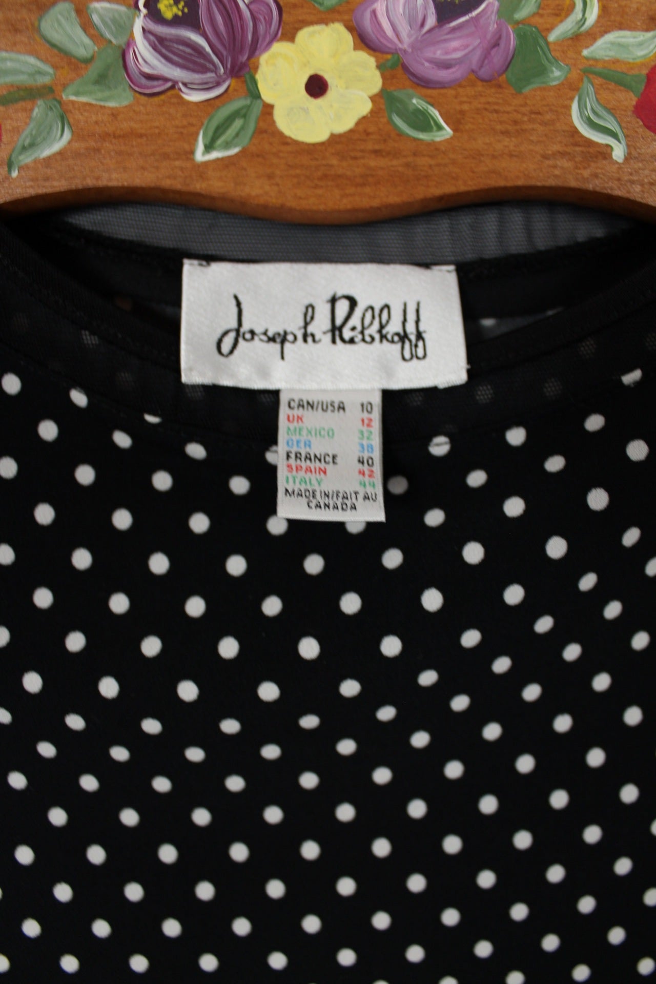 🌸🍒Robe vintage 90's noire à pois - style pin-up & volants ajourés - Joseph Ribkoff - Taille 36/38🍒🌸