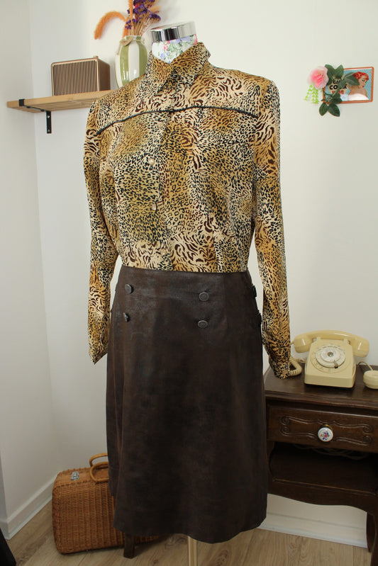 Jupe vintage années 90/2000 Julie Guerlande marron effet daim texturé oldschool - Taille 40