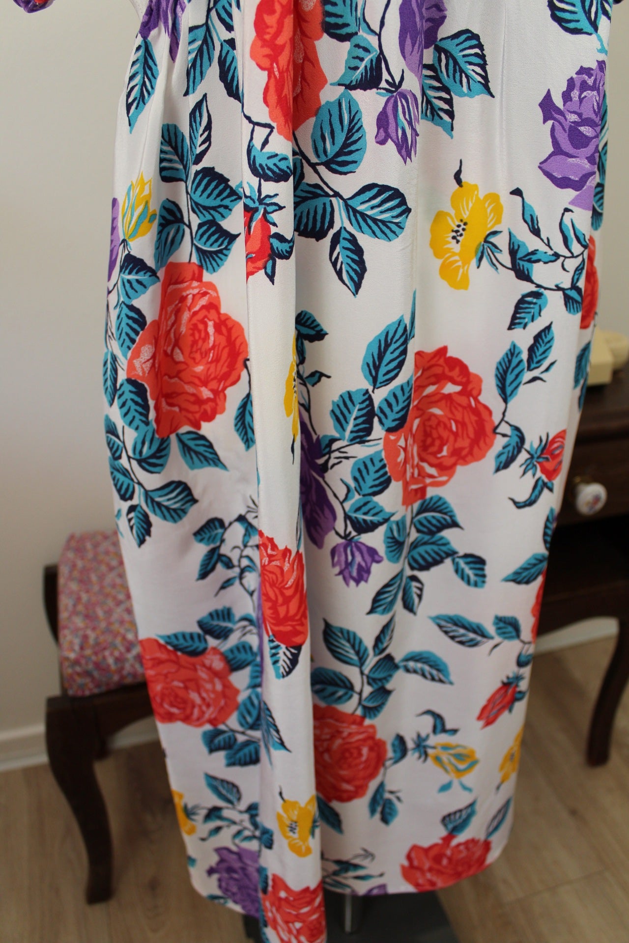 🌸🍒Robe vintage 80's blanche fleurie pep's - coupe & manches amples - Taille 38/40🍒🌸
