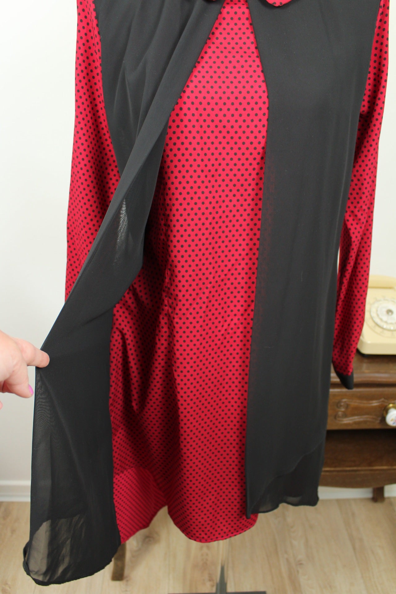 🍒🌸Robe vintage 80's pois rouge & noir - col claudine style pin-up rockabilly - Taille 38/40🌸🍒