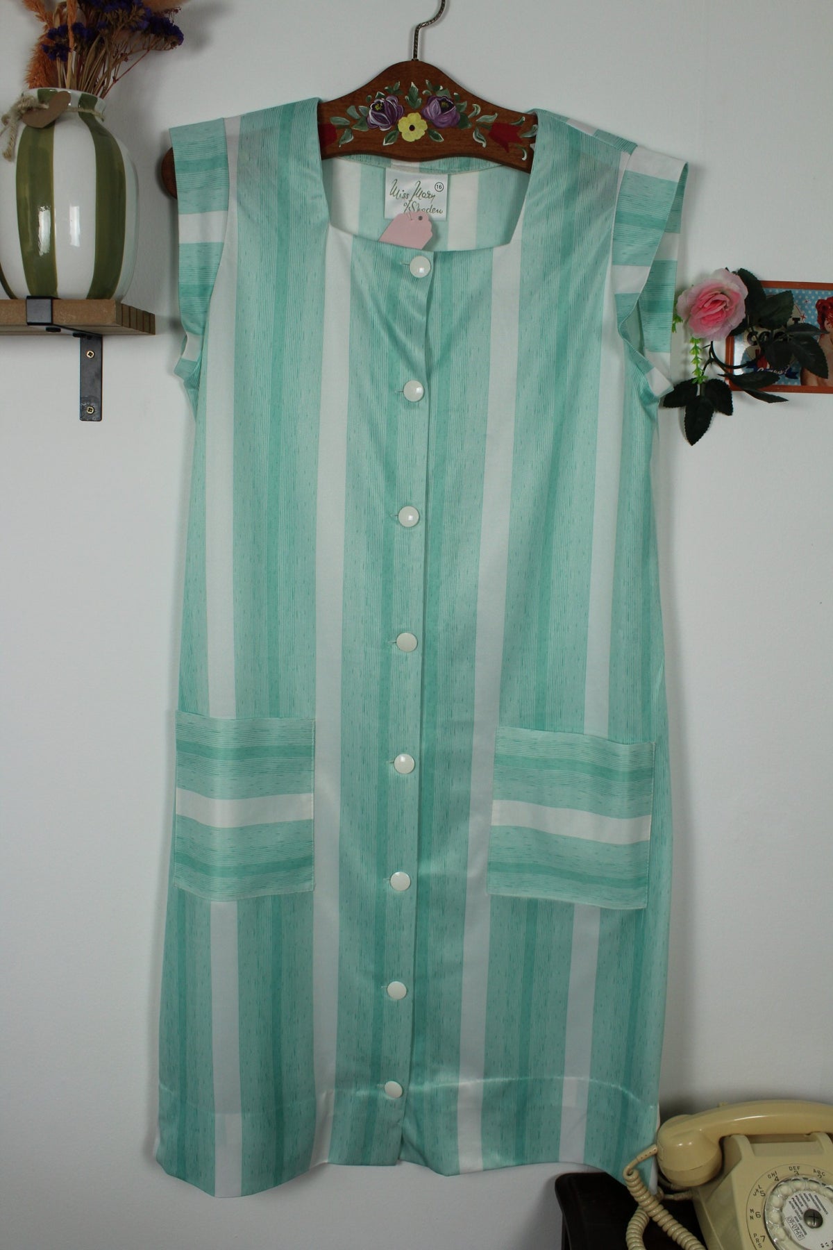 Robe vintage années 90/90 rayée vert menthe - pin-up/rockabilly Taille 40/42