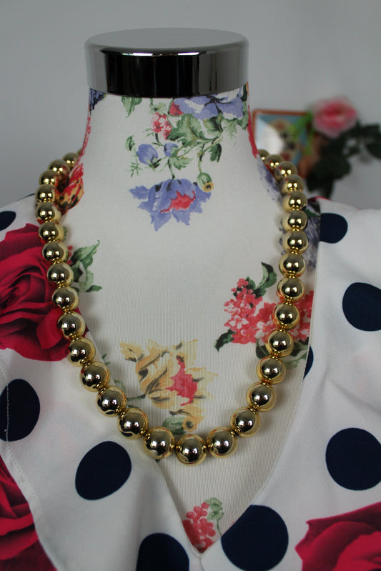 🌸🍒Collier vintage 80/90s perles rondes dorées chic 🍒🌸