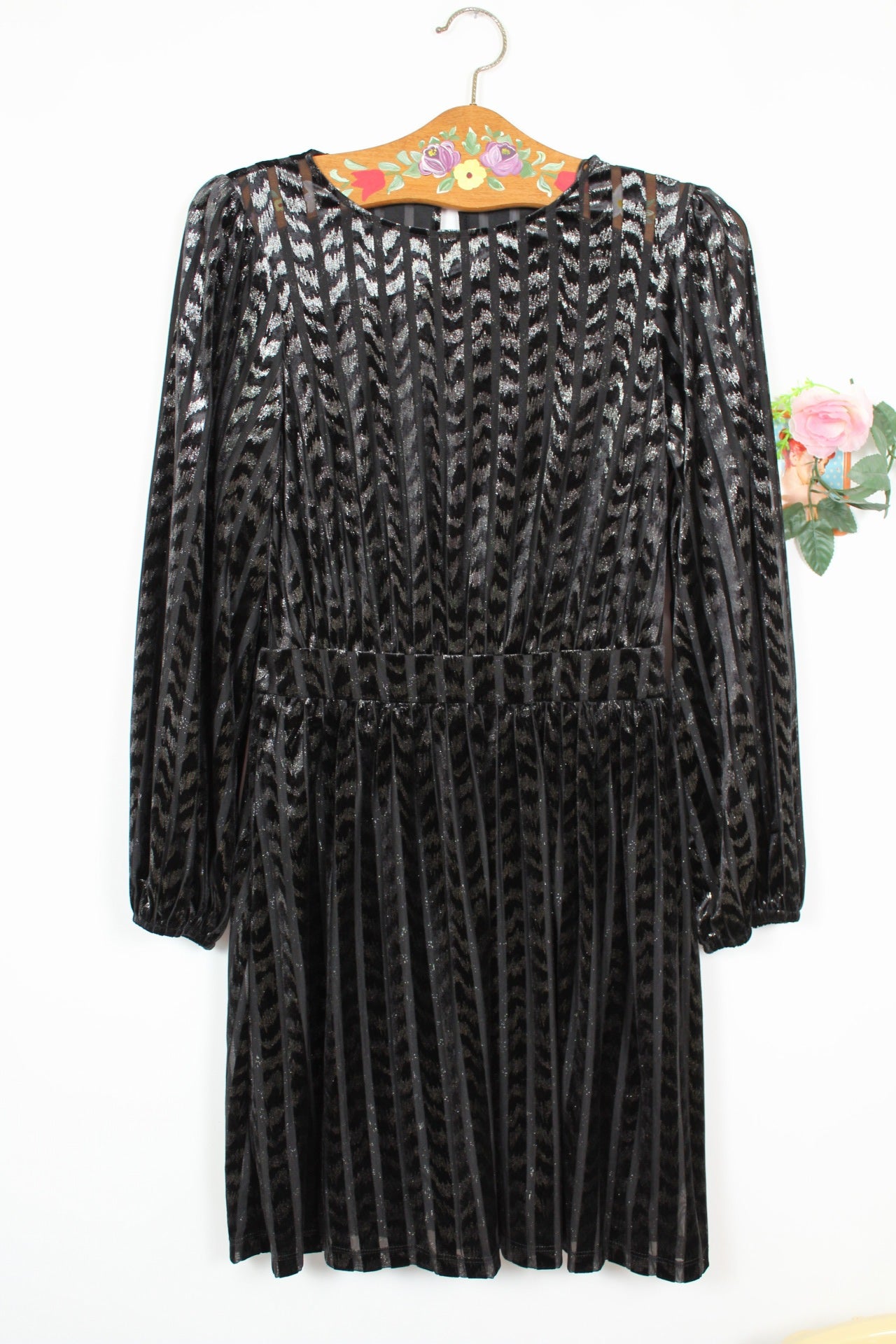 🌸🍒Robe noire Naf Naf en velours ajouré - fils pailletés argentés - Taille 36🍒🌸