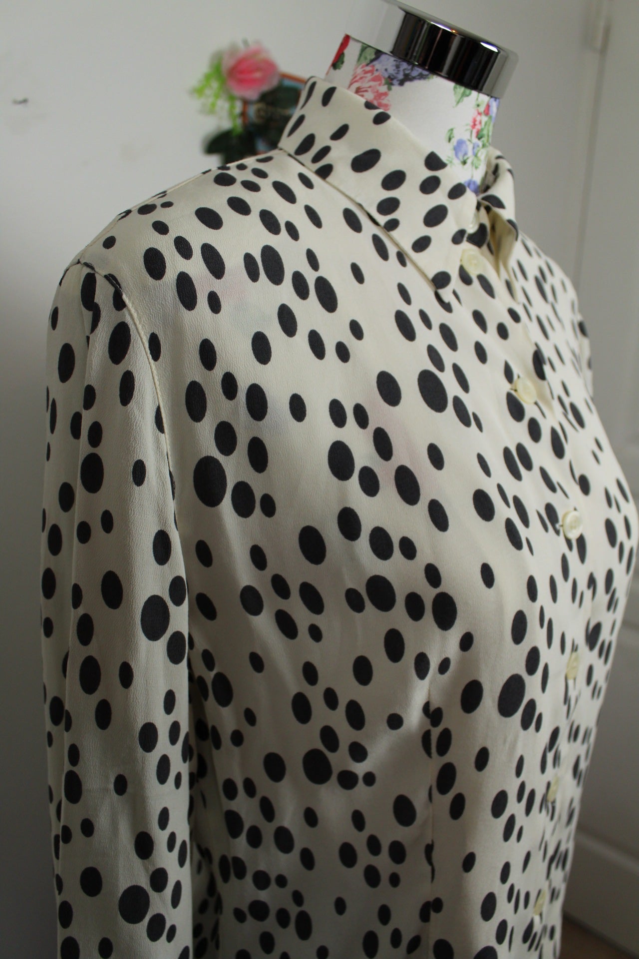 🌸🍒Chemise vintage Betty Barclay 80/90's - blanc écru & pois noir - Taille 40/42🍒🌸