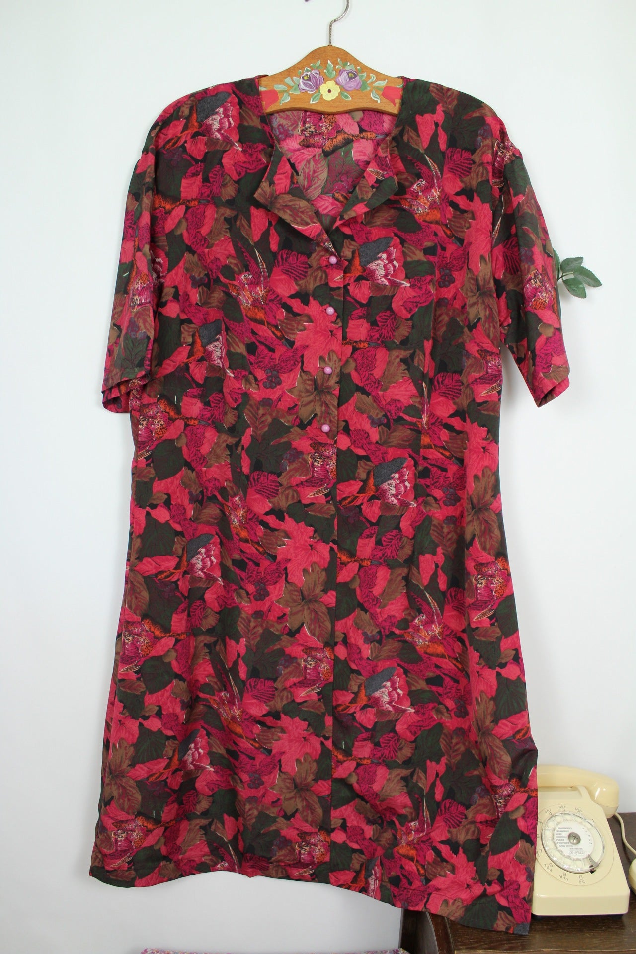 🌸🍒Robe vintage 80/90's fleurie abstraite coupe chemise - Taille 42/44🍒🌸
