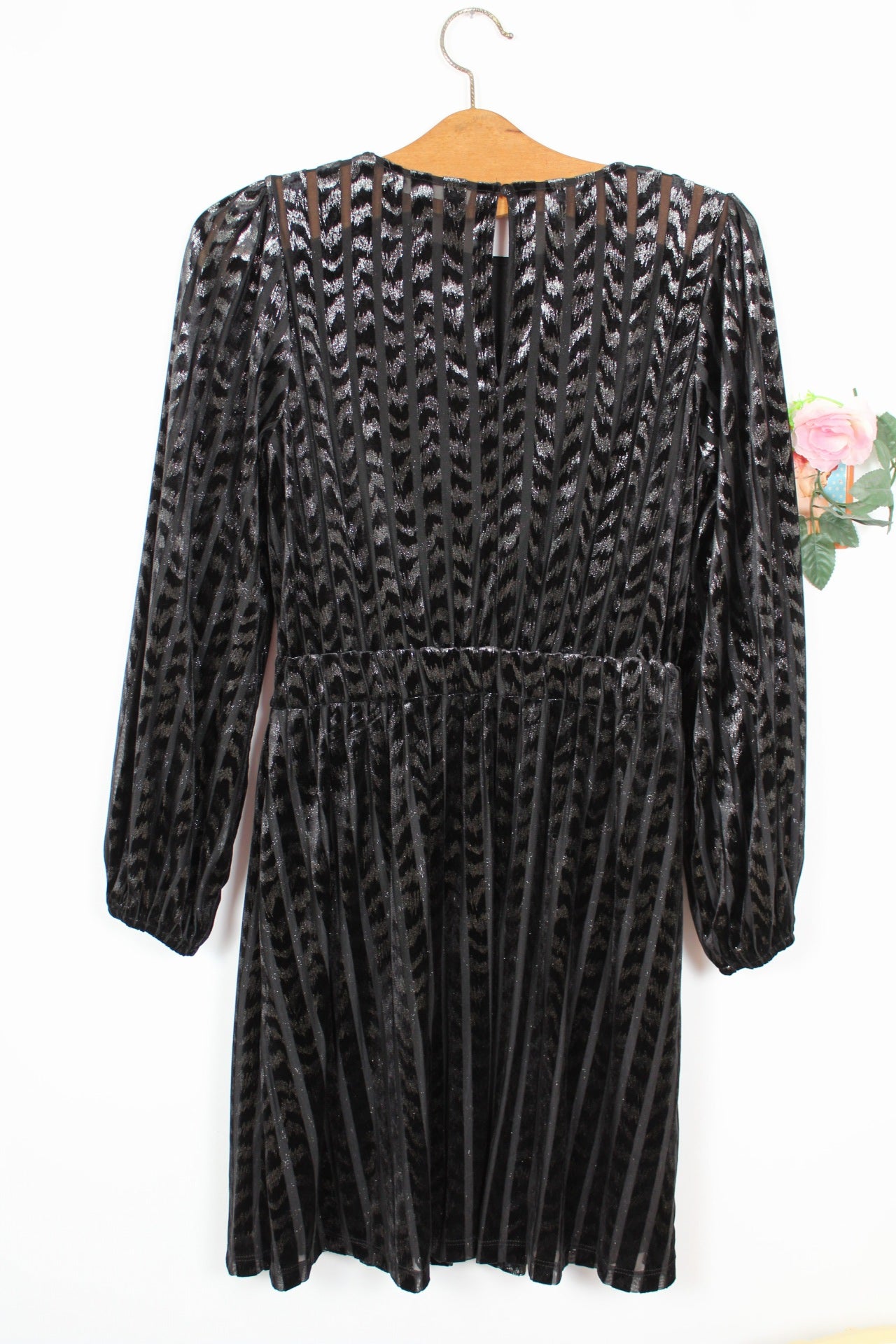 🌸🍒Robe noire Naf Naf en velours ajouré - fils pailletés argentés - Taille 36🍒🌸