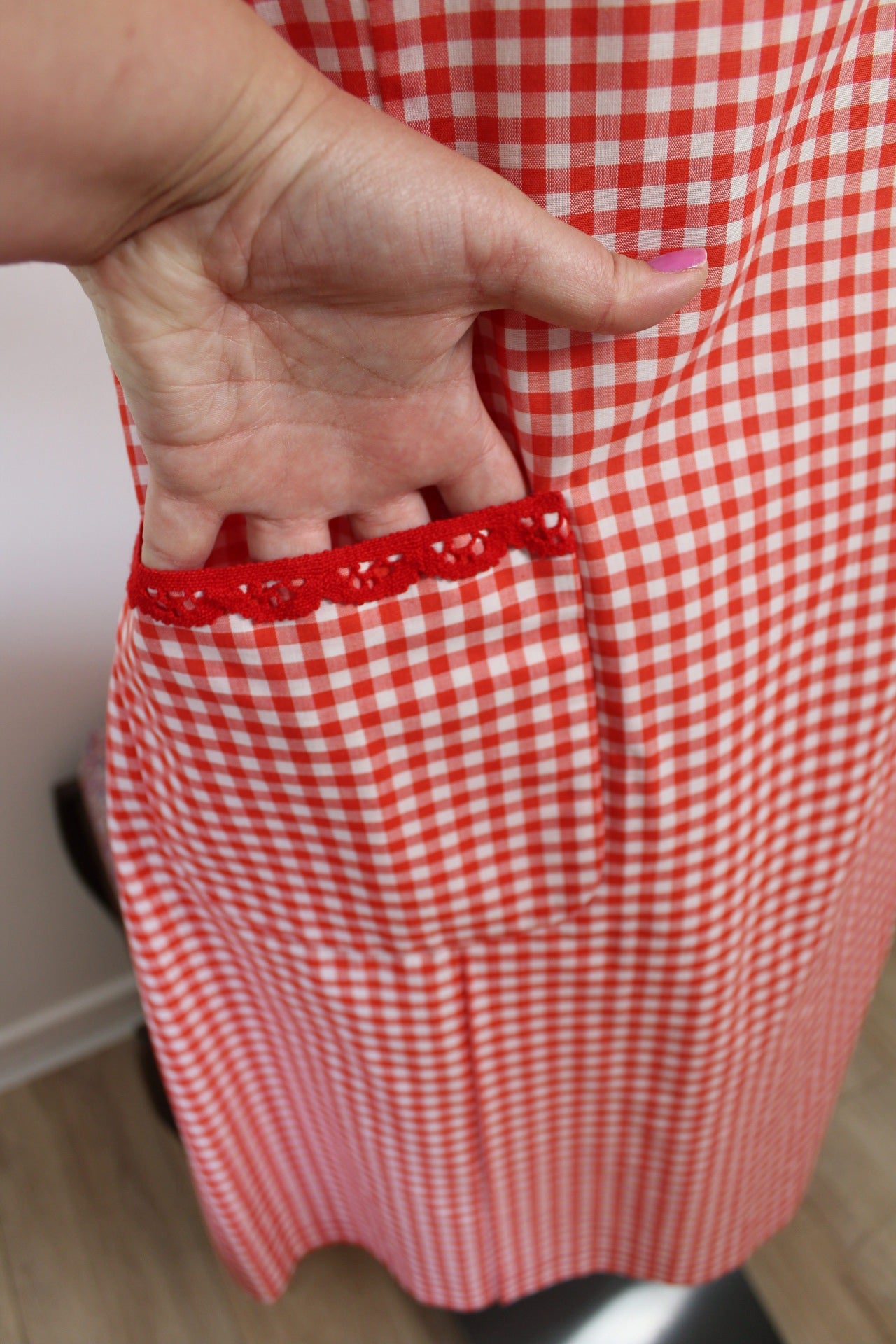 🌸🍒Robe vintage 60/70's vichy rouge & blanc allure champêtre à la française - Taille 38/40🍒🌸