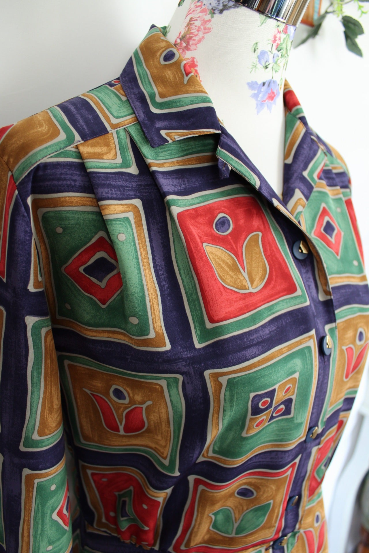 🌸Chemise vintage 80's formes géométriques colorées chic artistique🍒