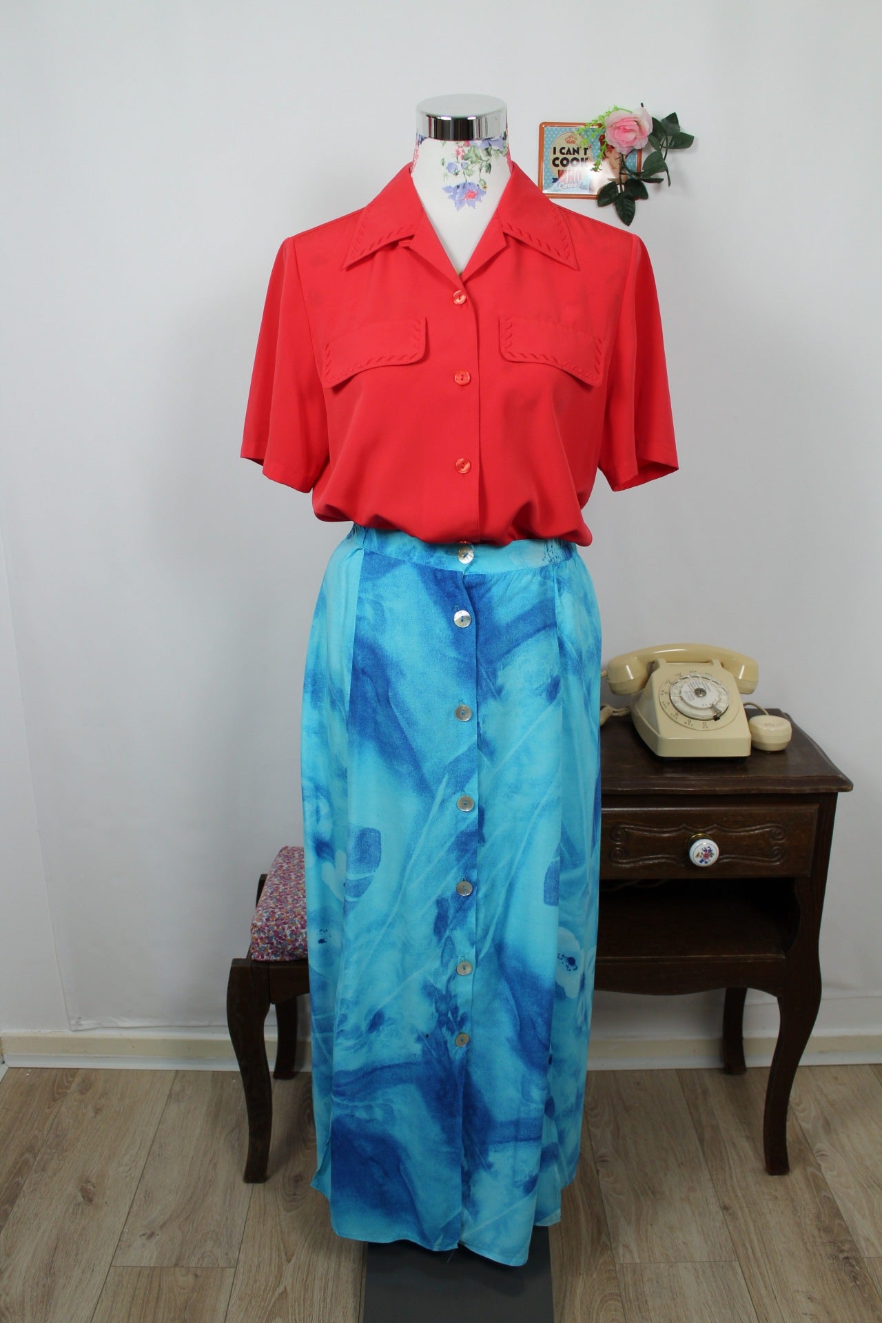 🍒🌸Chemise vintage 90's rouge clair éclatant - Taille 38/40🌸🍒
