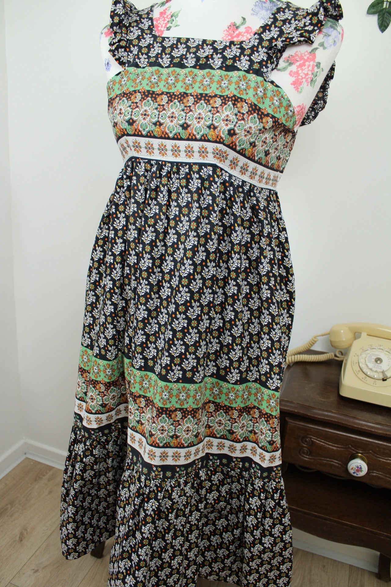🌸🍒Robe vintage 70/80's esprit bohème/folk en coton fleuri - Taille 32 à 34🍒🌸
