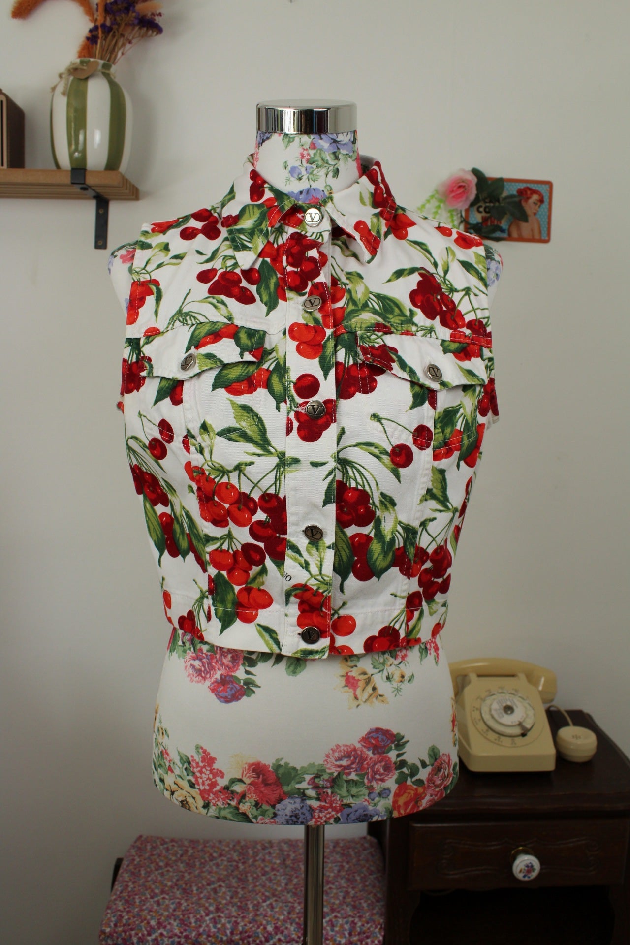 🌸🍒Veste sans manches Valentino Jeans imprimé de cerises - années 2000 Y2k - Taille 38🍒🌸