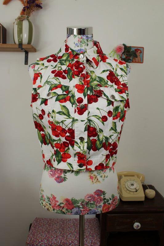 🌸🍒Veste sans manches Valentino Jeans imprimé de cerises - années 2000 Y2k - Taille 38🍒🌸
